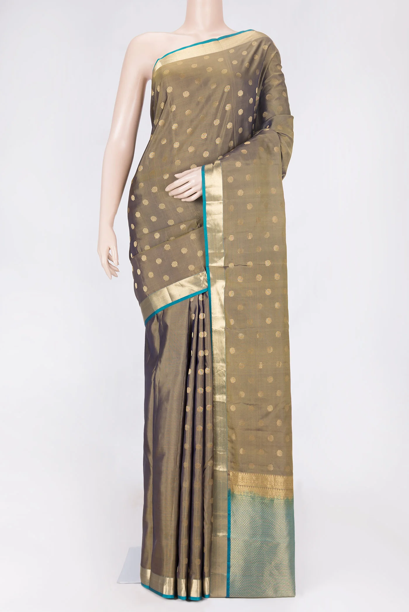 Grey with Yellow Color Kanchipuram Silk Saree