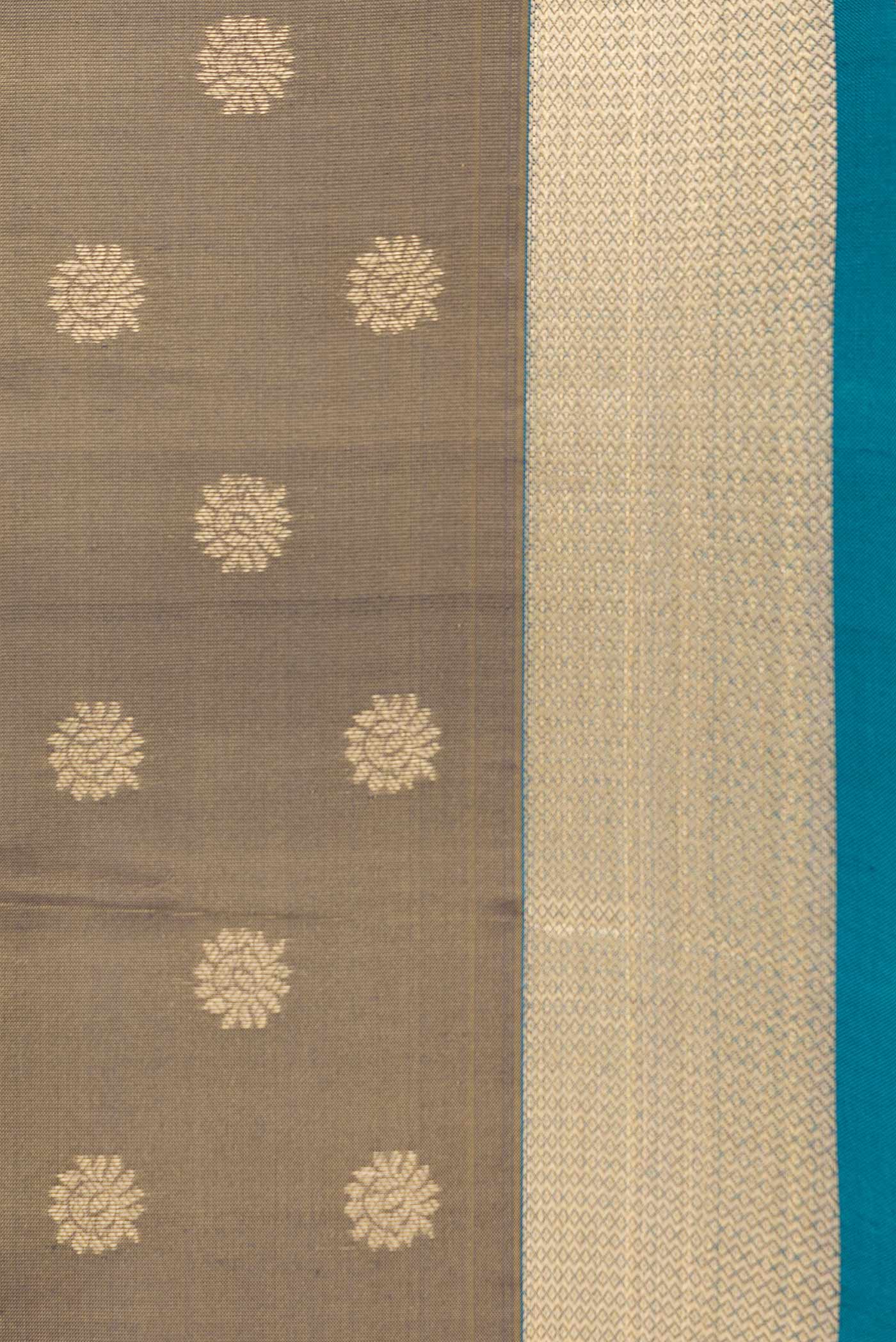 Grey with Yellow Color Kanchipuram Silk Saree - Image 3