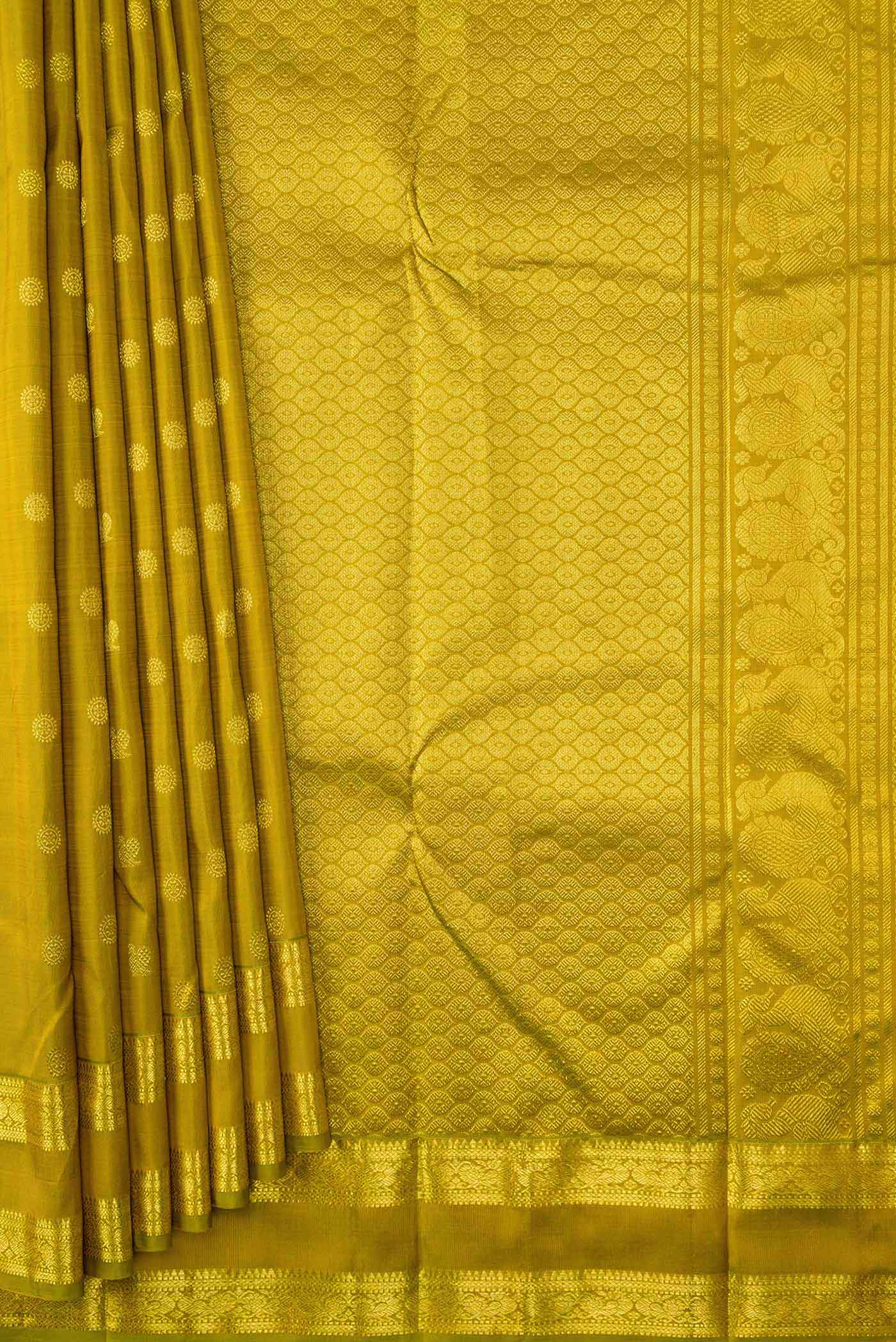 Mehandi Green Dual Tone Kanjivaram Silk Saree - Image 4