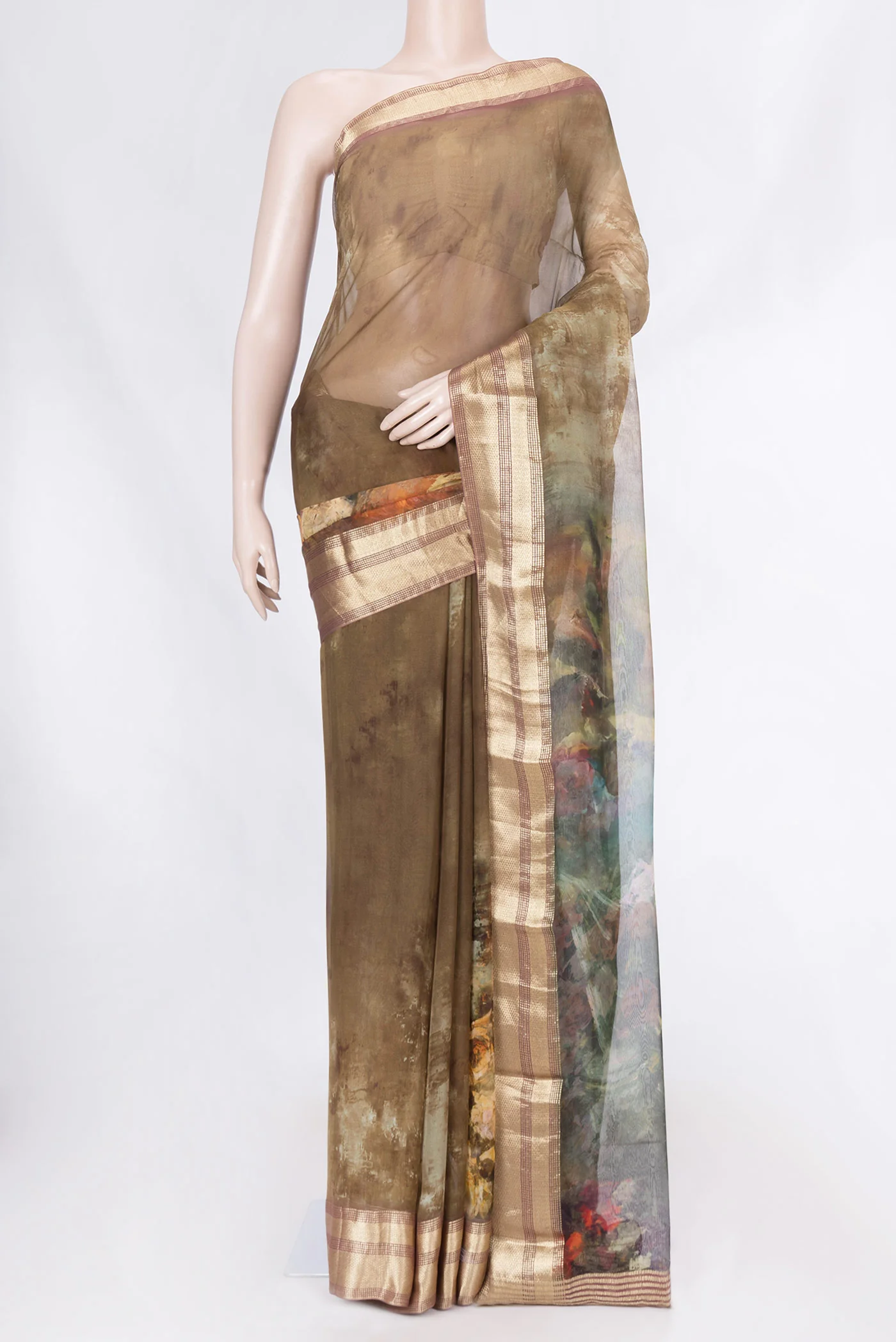 Mehandi Green Dual Tone Mysore Chiffon Saree