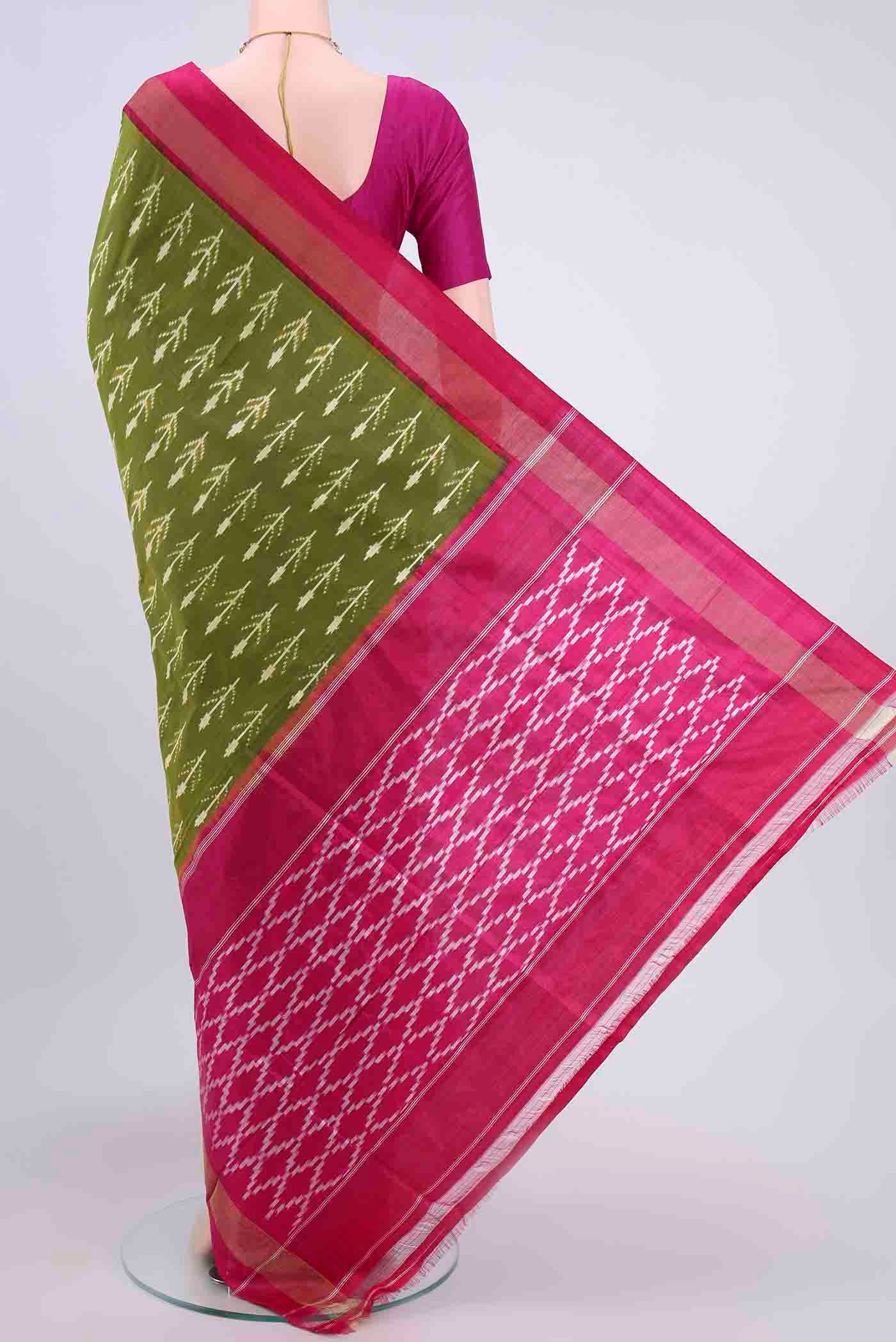 Mehandi Green Dual Tone Pochampally Silk Saree - Image 3