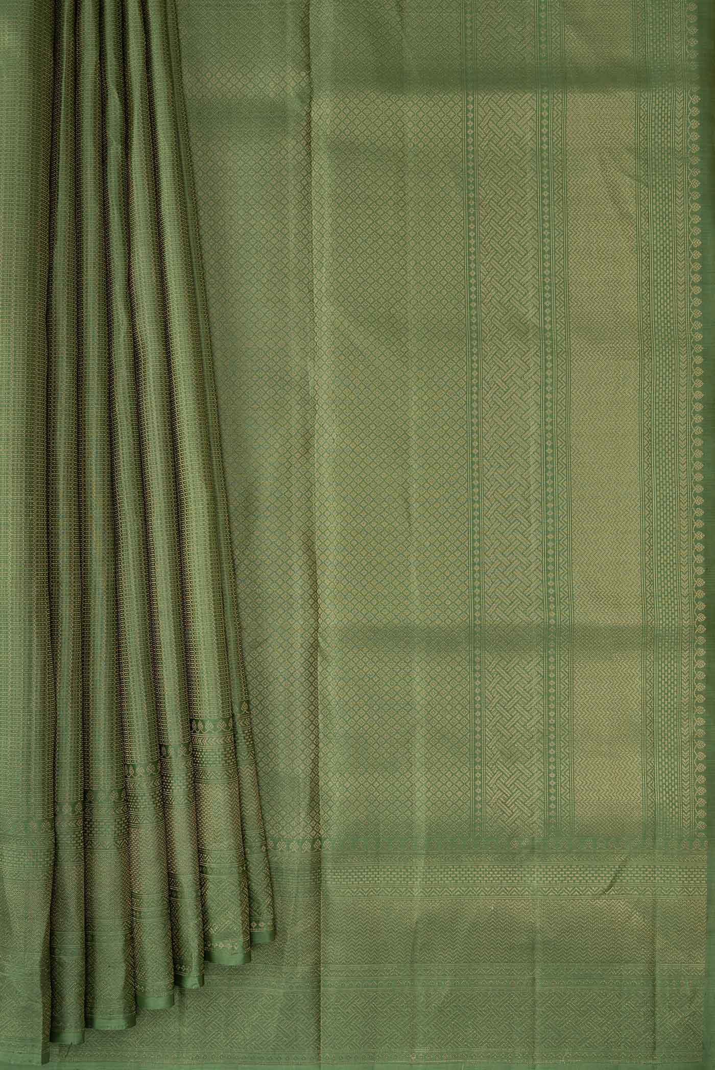 Olive Green Soft Silk Saree - Image 4