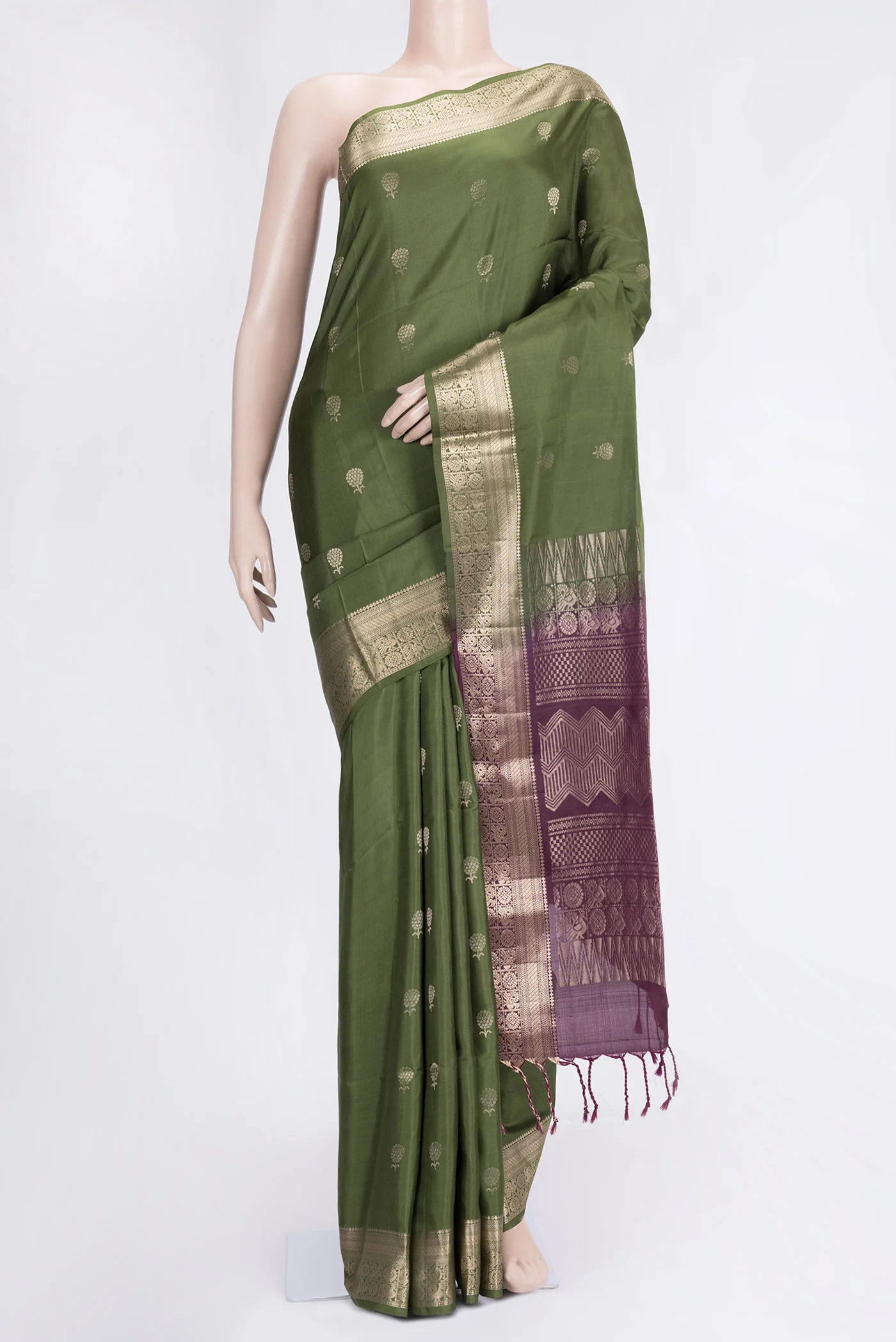 Olive Green Soft Silk Saree