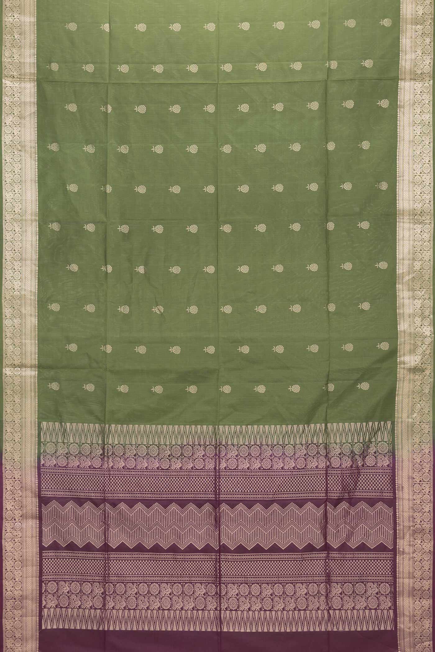 Olive Green Soft Silk Saree - Image 6