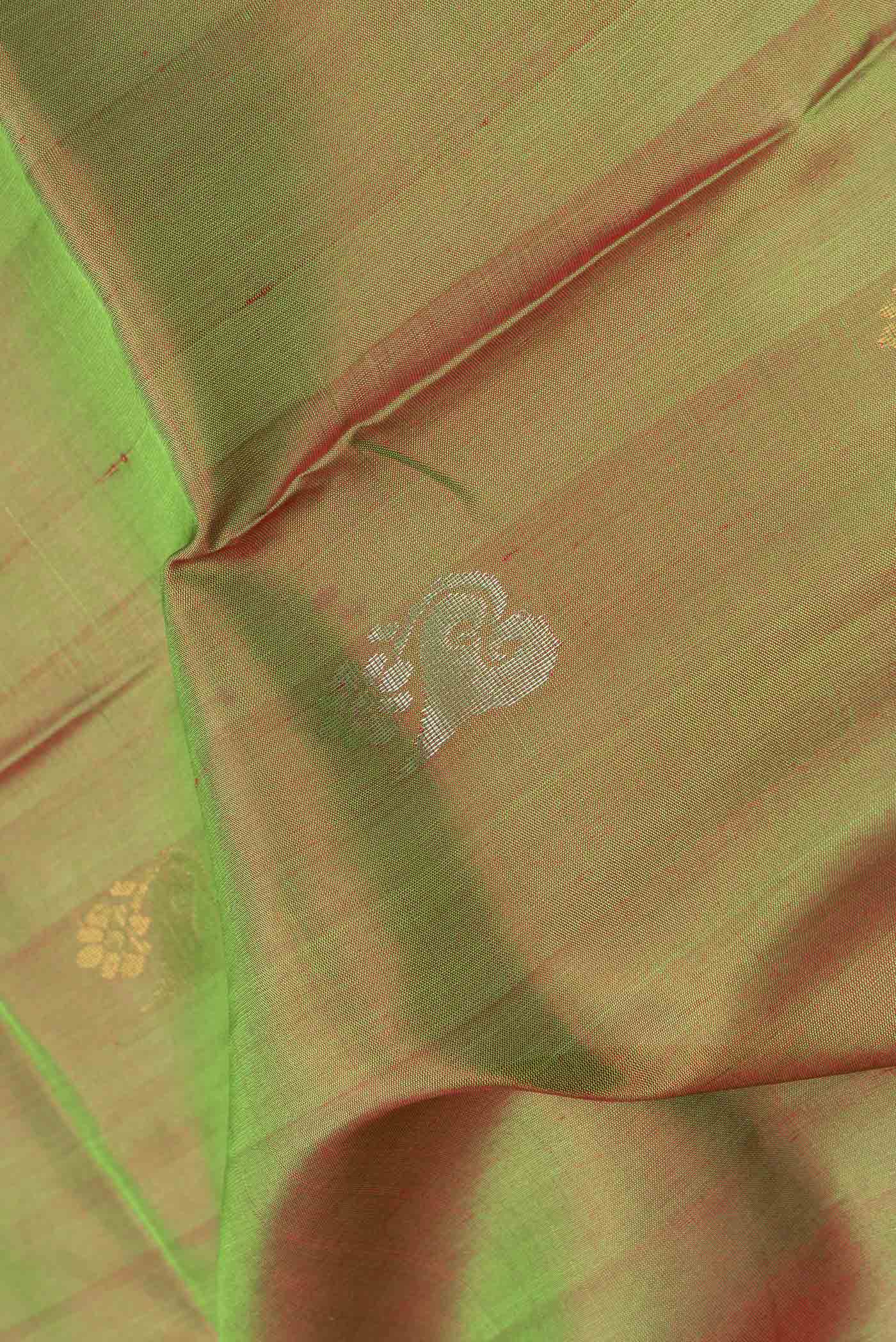 Green with Pink Color Uppada Silk Saree - Image 2