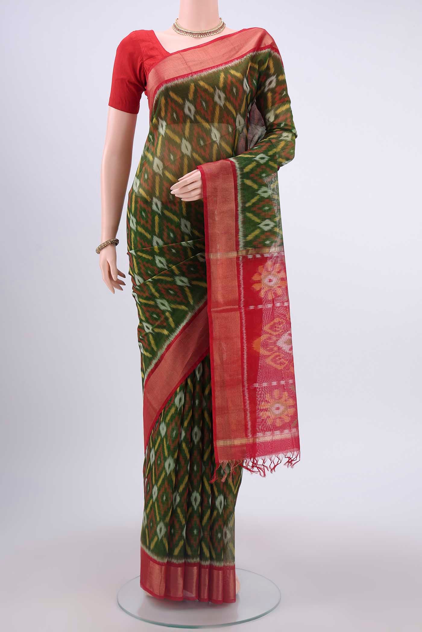 Mehandi Green Kora Cotton Saree