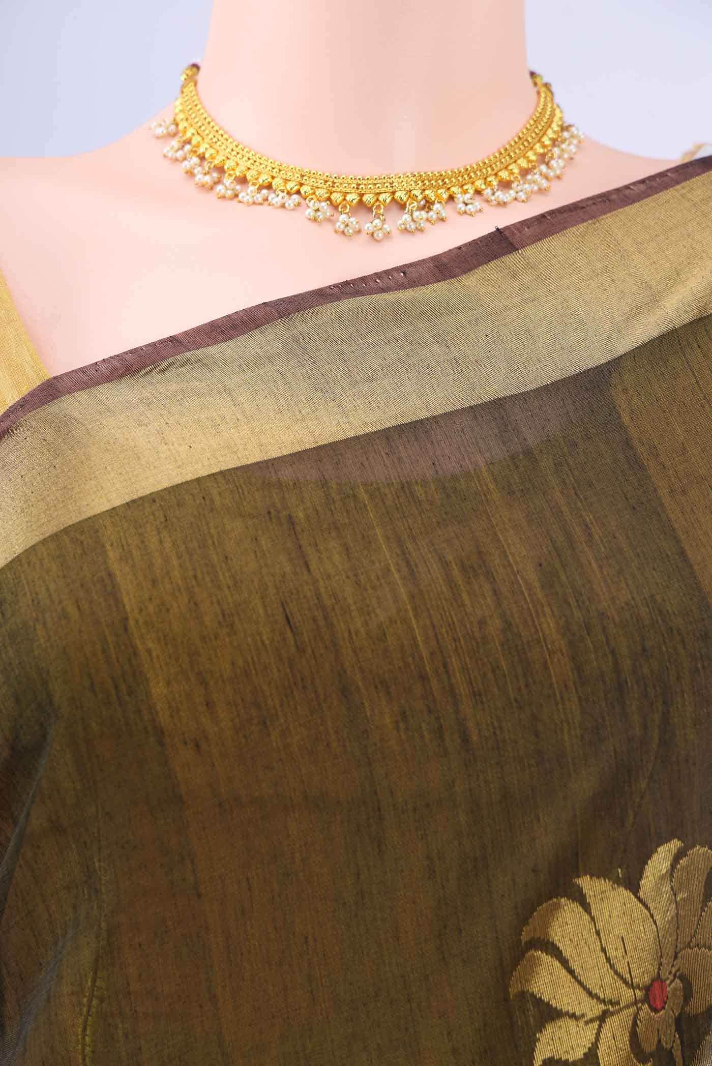 Mehandi Green Kora Cotton Saree - Image 3