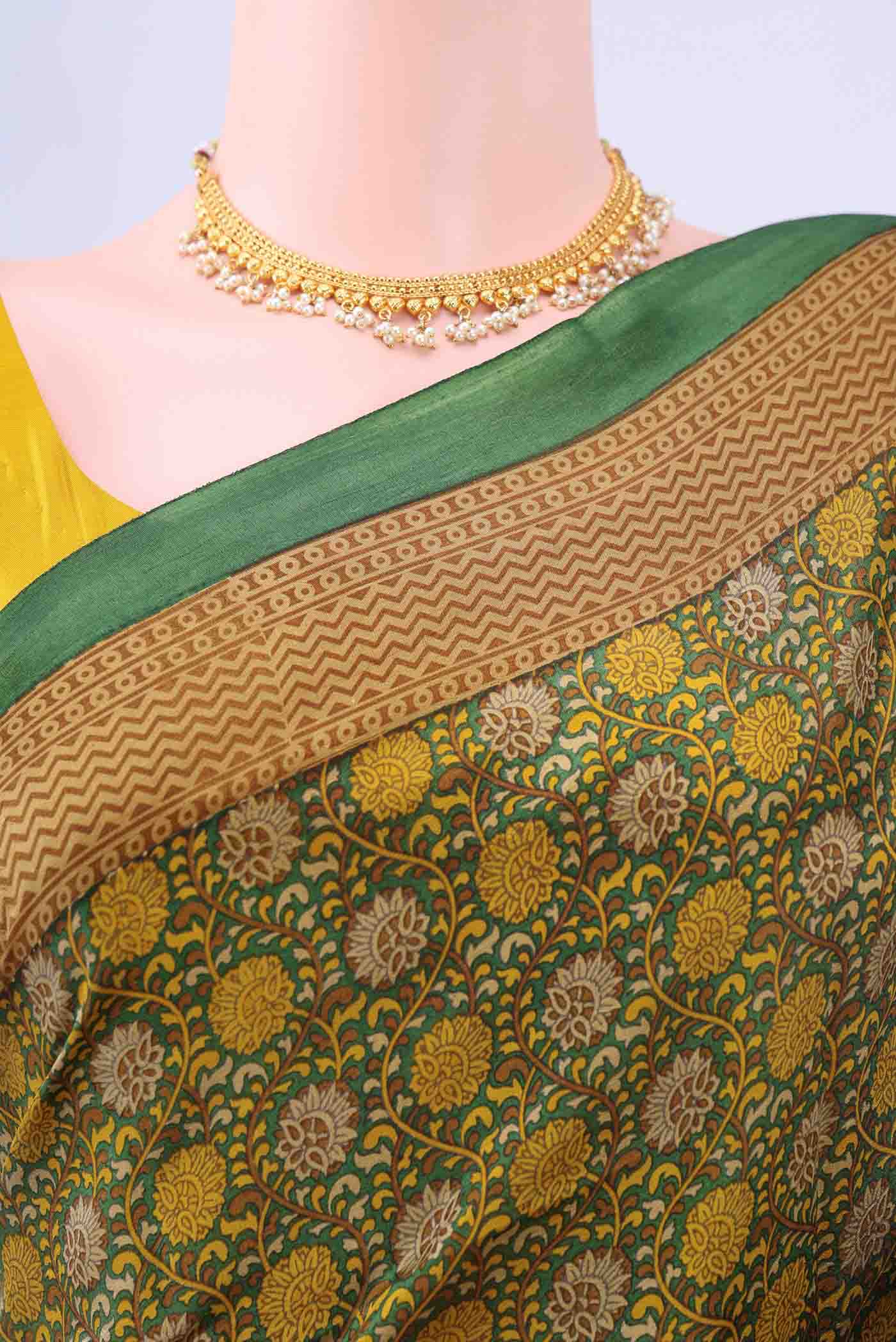 Mehandi Green Printed Silk Saree - Image 2