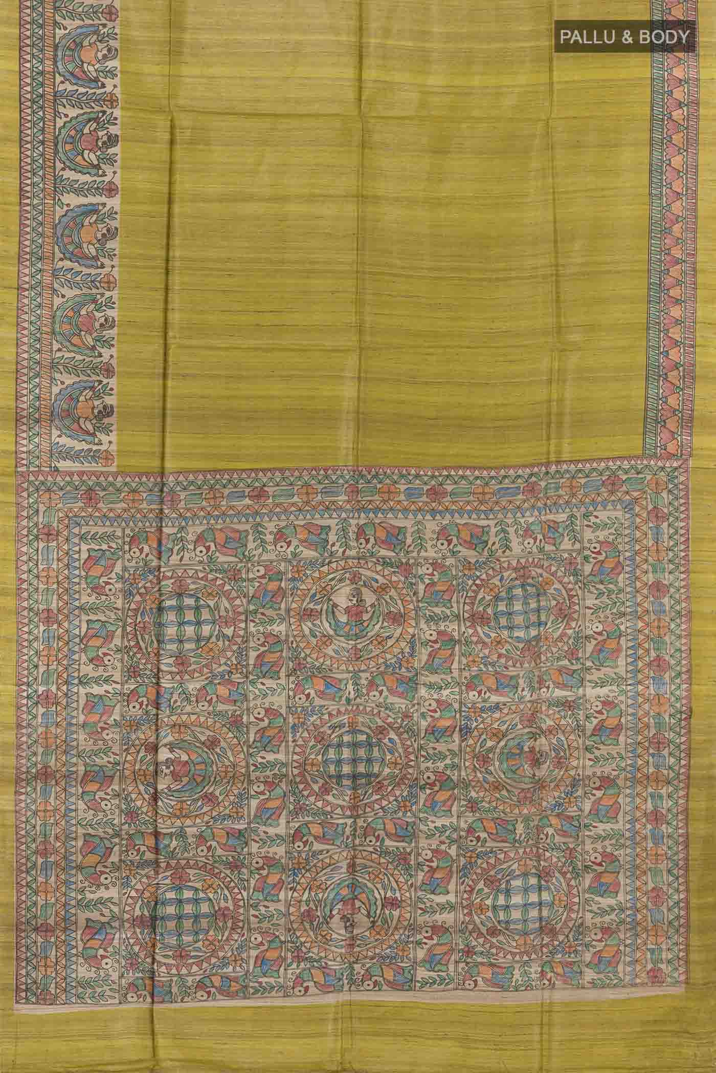 Mehandi Green Tussar Saree - Image 4
