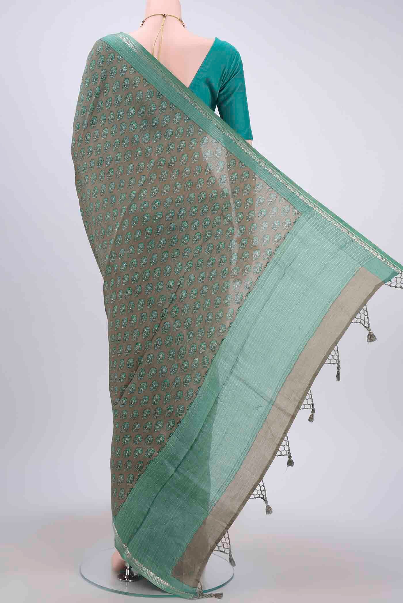 Grey Tussar Silk Saree - Image 3