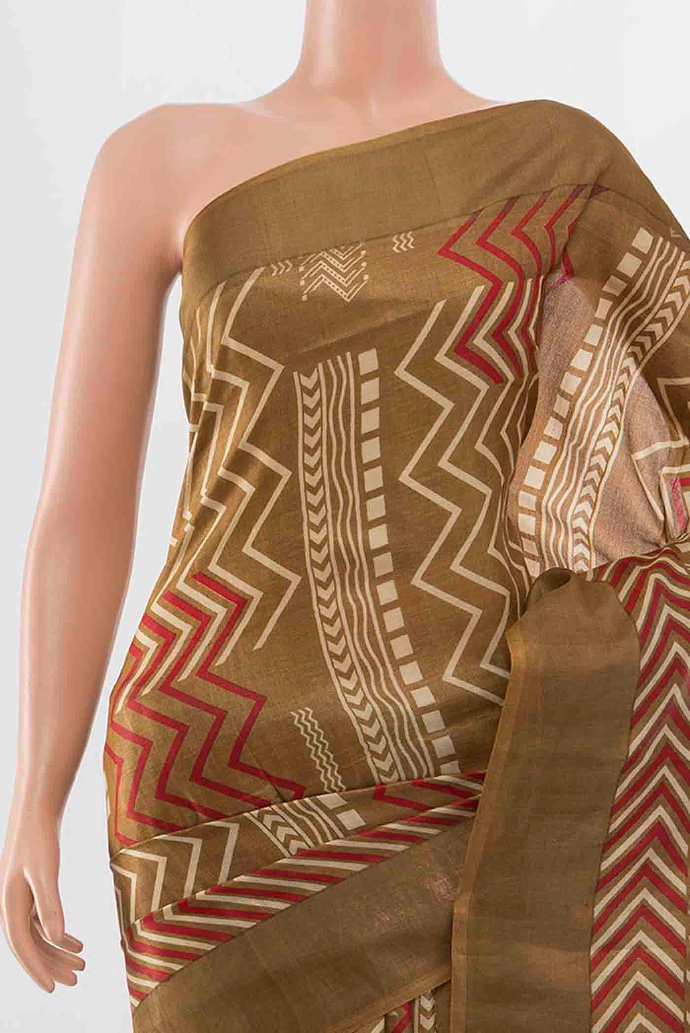 Mehandi Green Tussar Silk Saree - Image 2