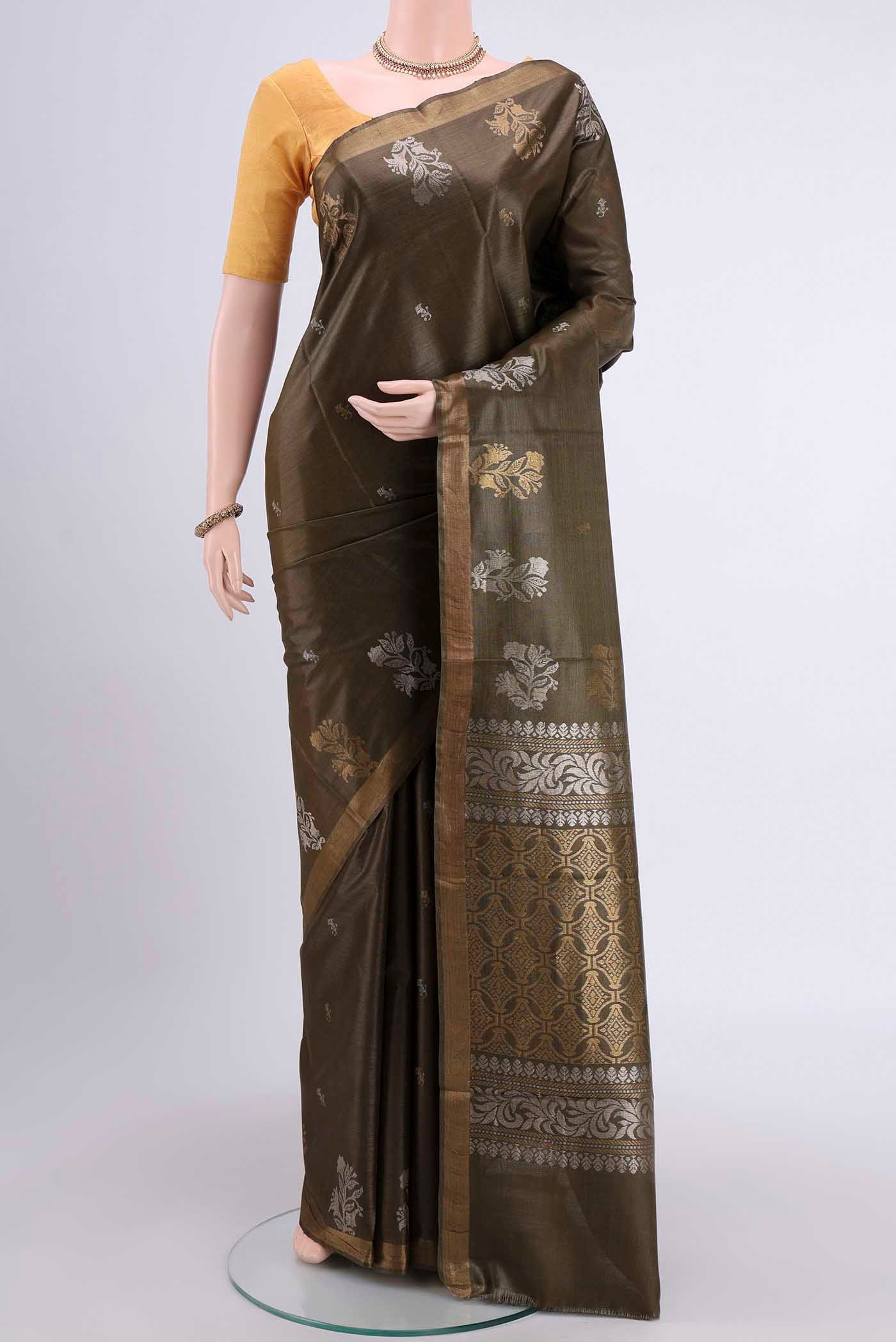 Mehandi Green Tussar Silk Saree