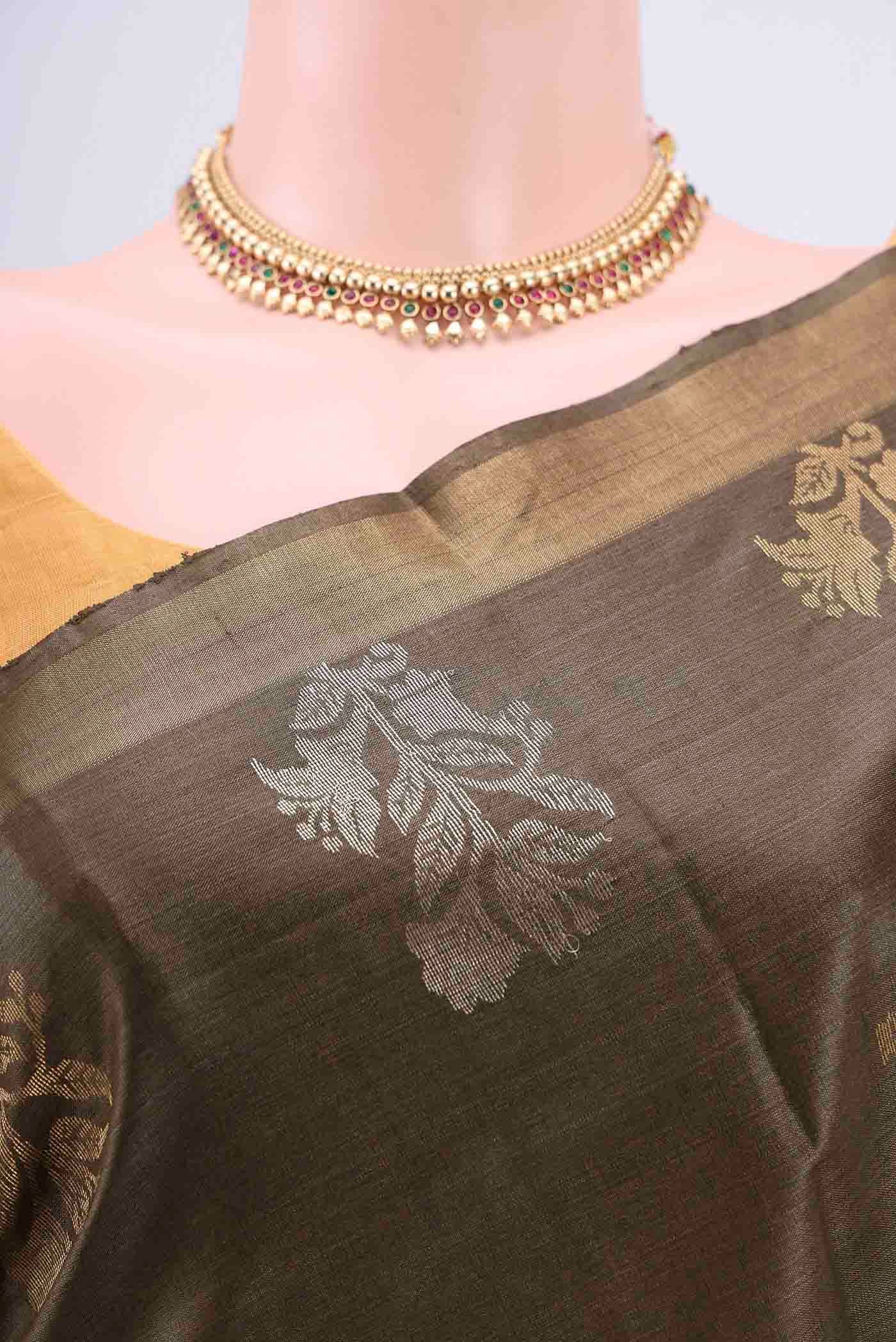 Mehandi Green Tussar Silk Saree - Image 2