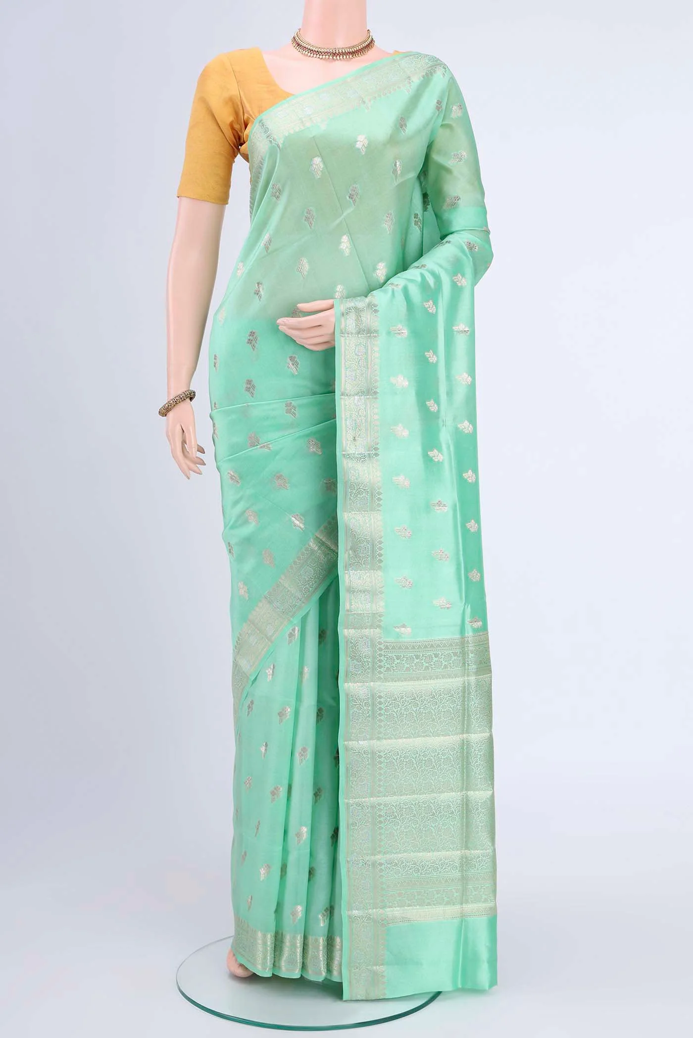 Mint Green Banarasi Raw Silk Saree