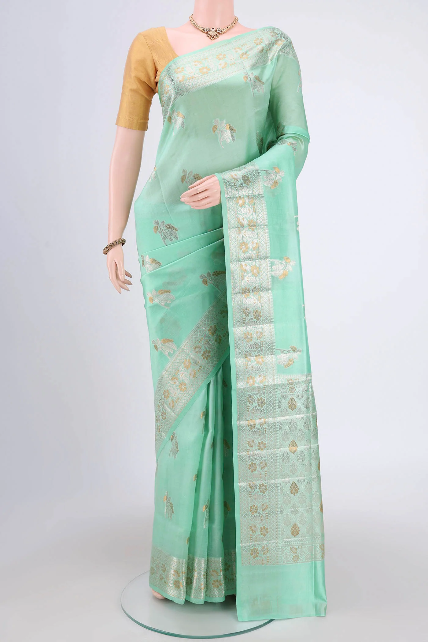 Mint Green Banarasi Raw Silk Saree