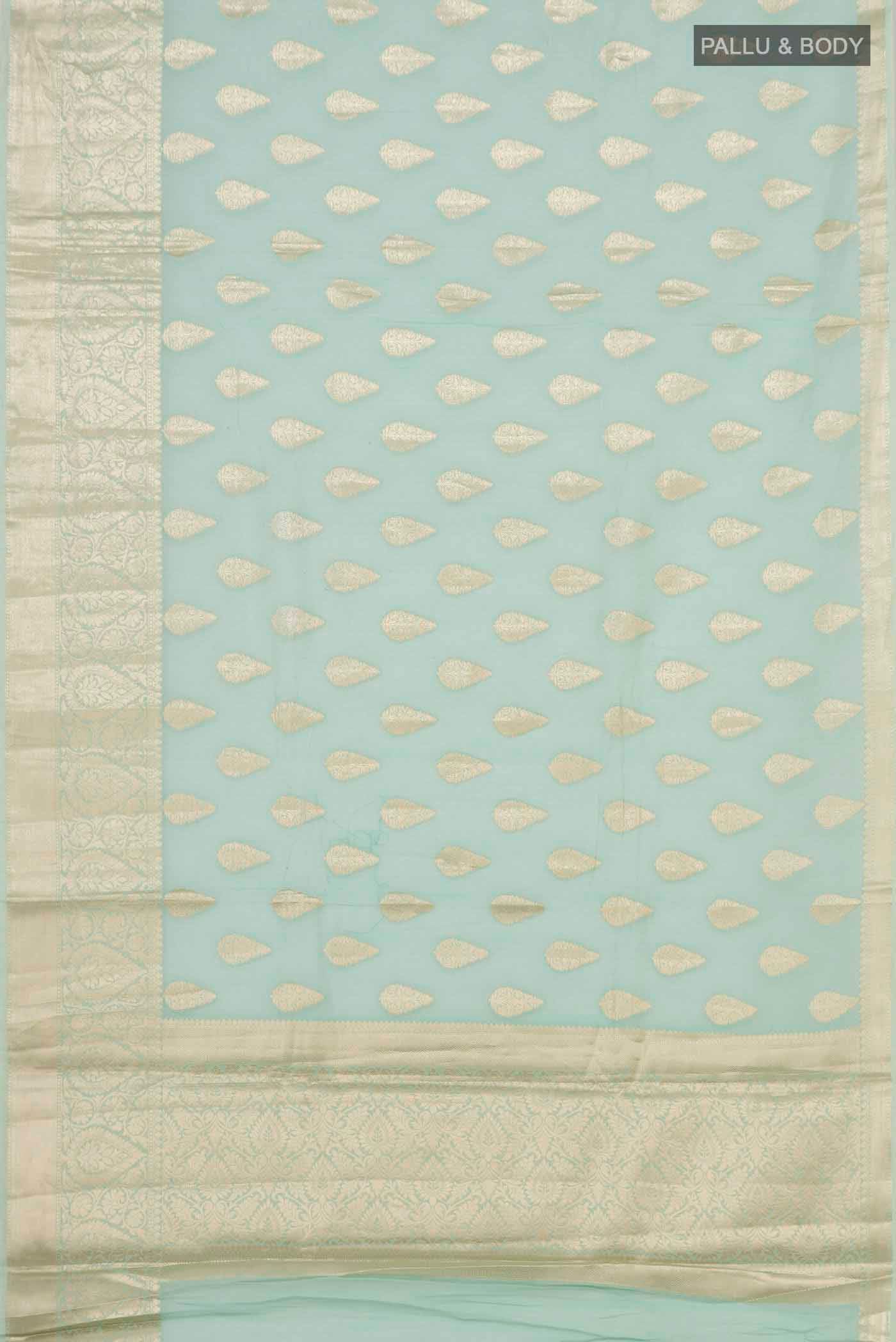 Mint Green Blended Silk Cotton Saree - Image 3