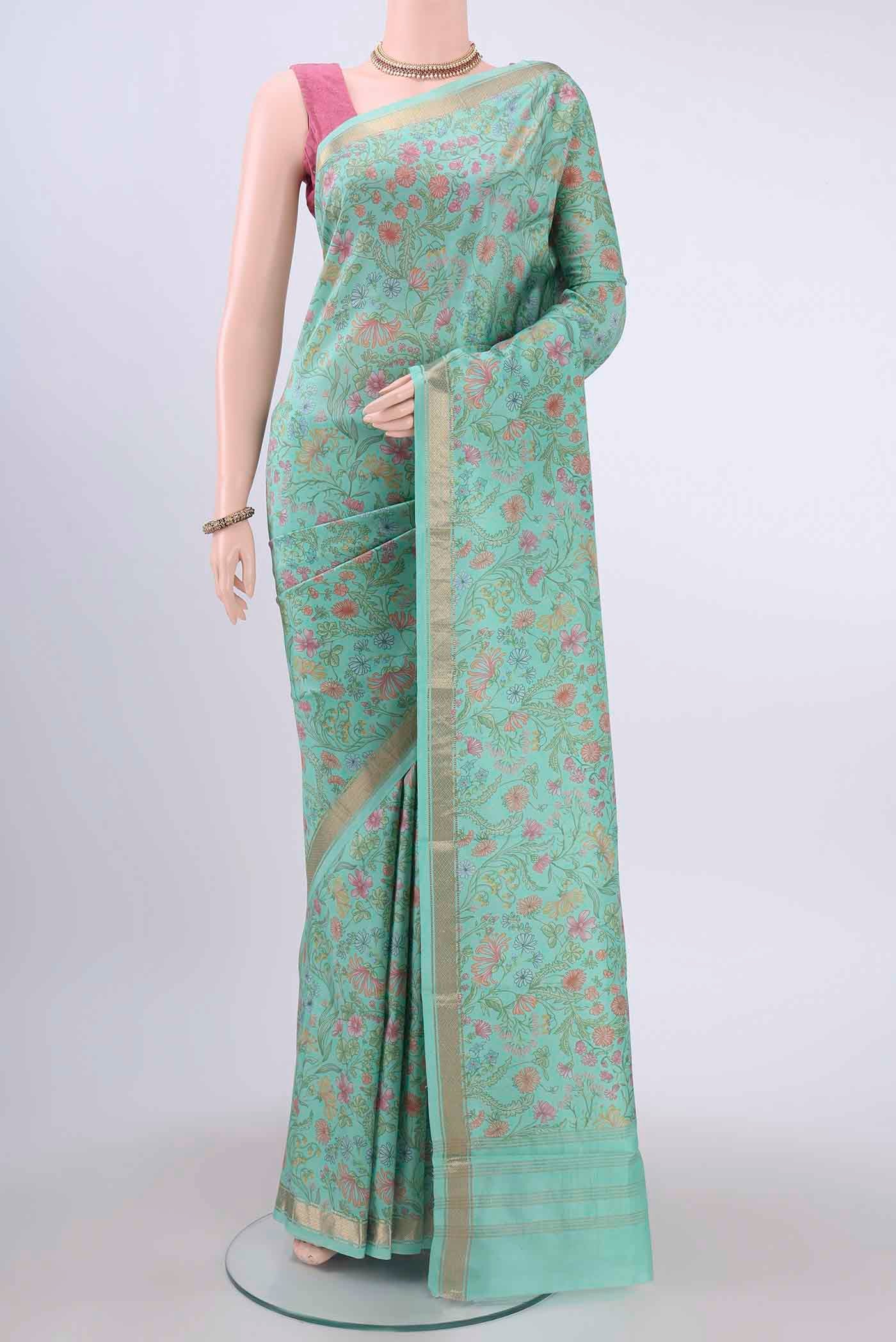 Mint Green Printed Silk Saree