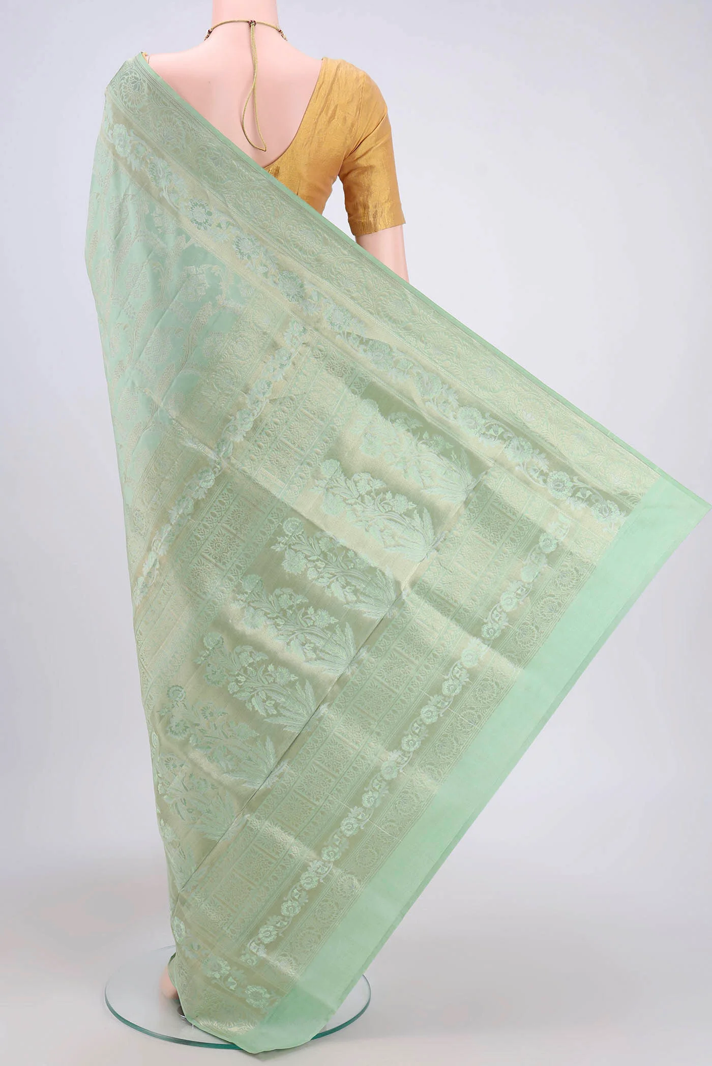 Mint Green Soft Silk Saree - Image 3