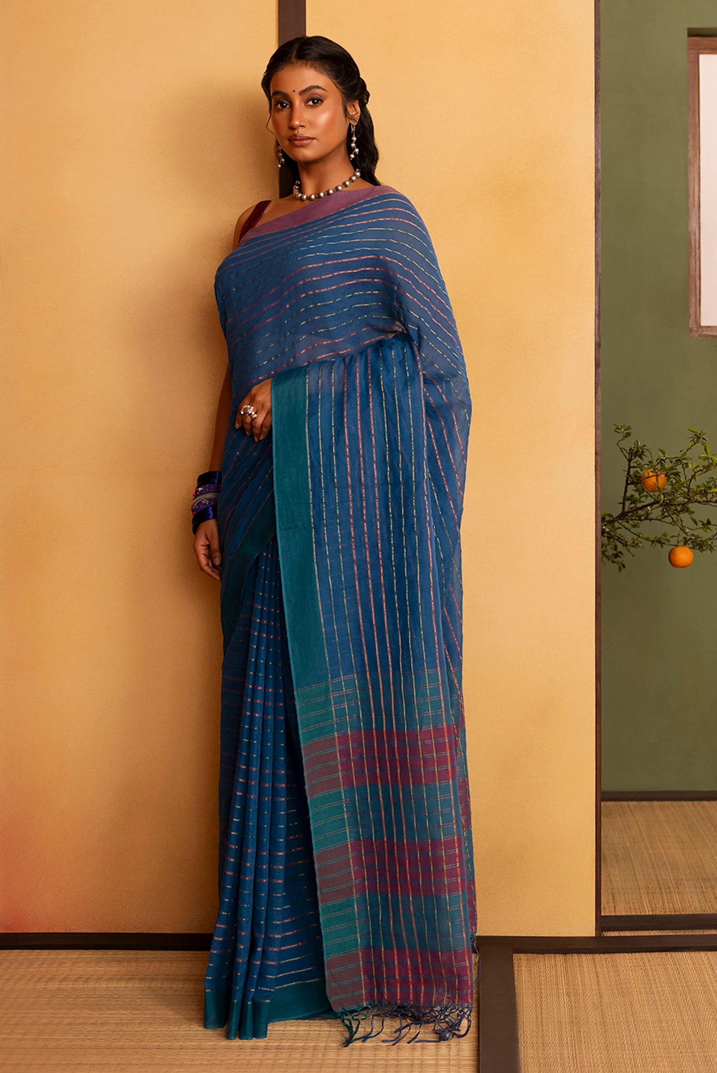 Mishri-Blue Cotton Saree - Image 3