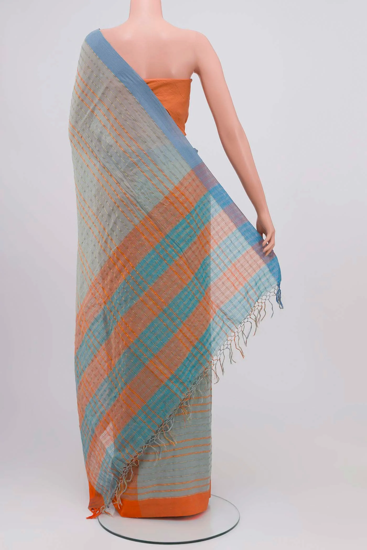Mishri-Light Blue Cotton Saree - Image 4
