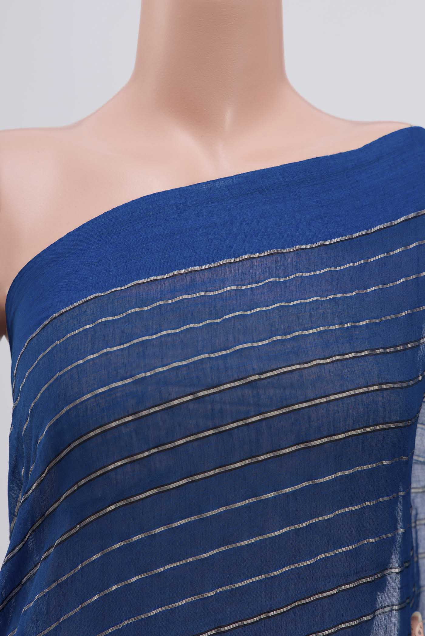 Mishri-Navy Blue Cotton Saree - Image 2