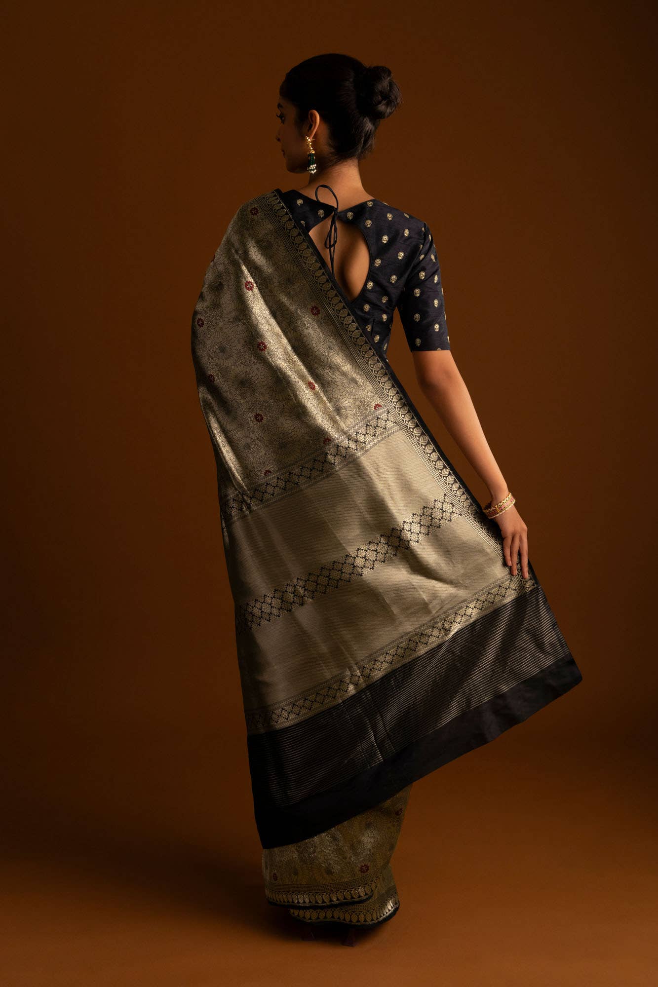 Mor-Black Banarasi Silk Saree - Image 7