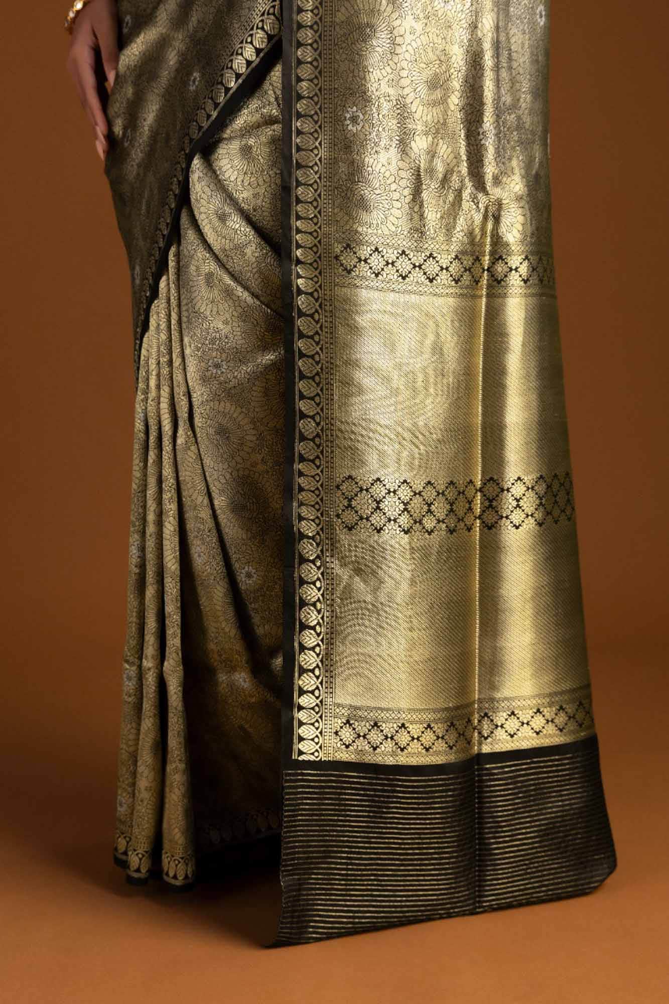 Mor-Black Banarasi Silk Saree - Image 5