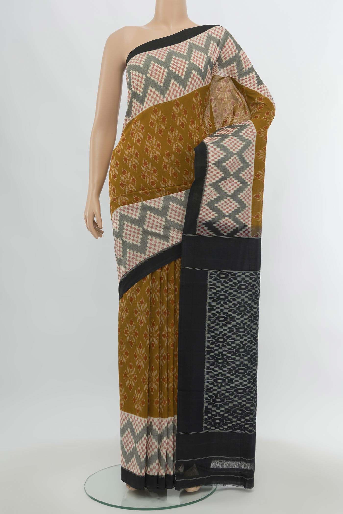 Mustard Pochampally Cotton Saree