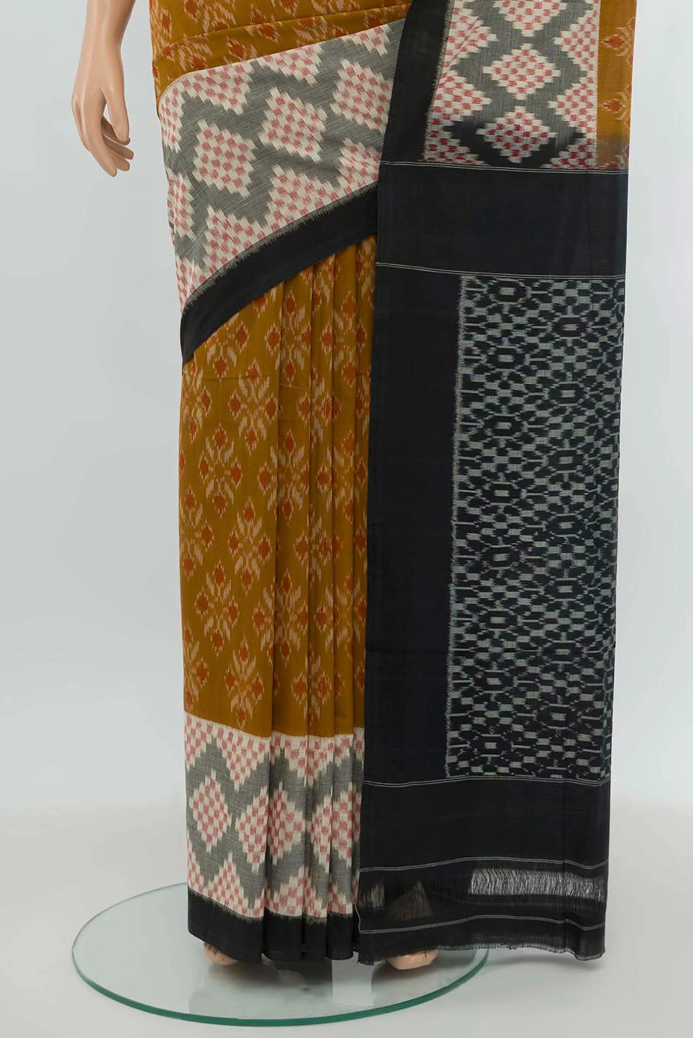 Mustard Pochampally Cotton Saree - Image 3