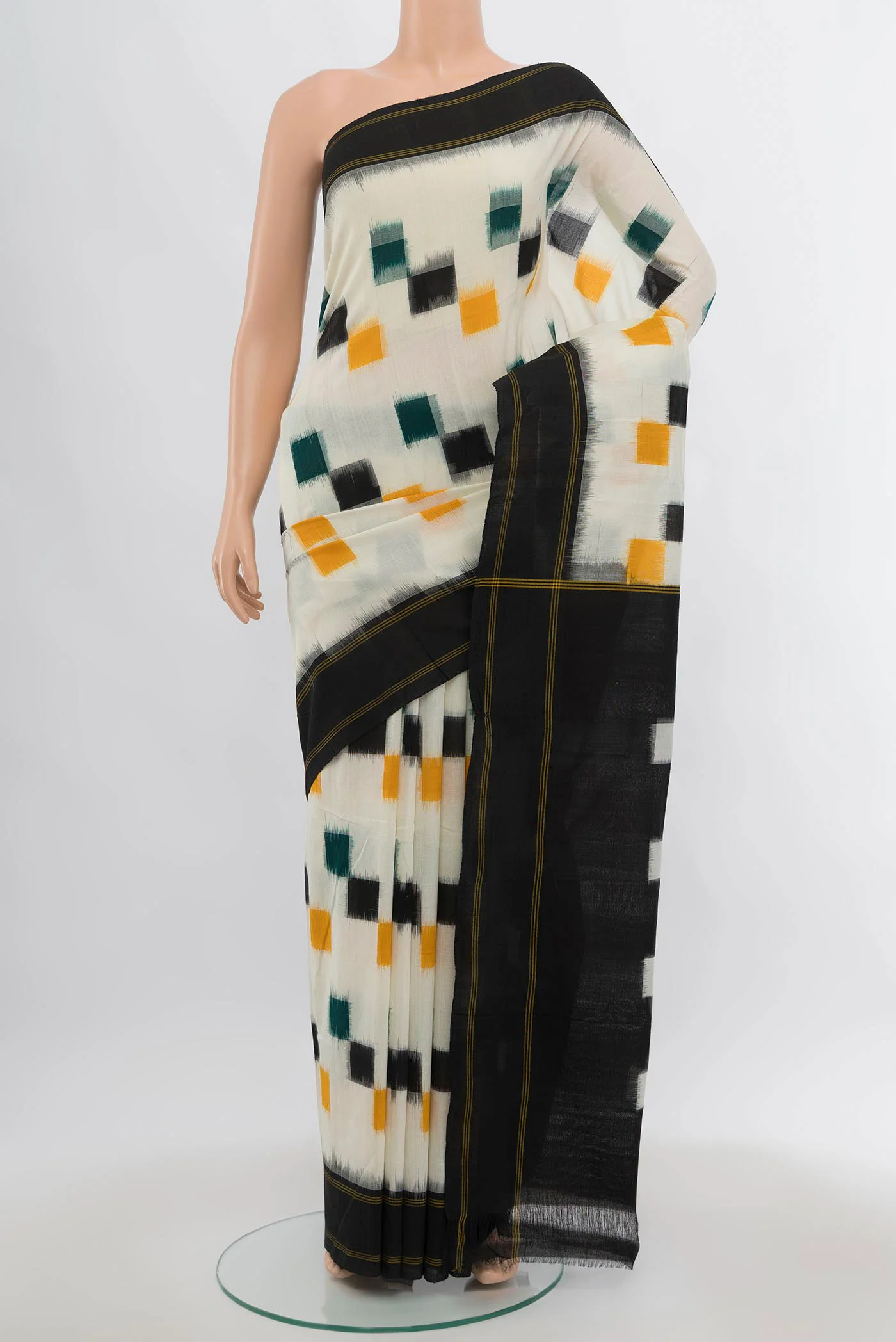 Off White Pochampally Cotton Saree