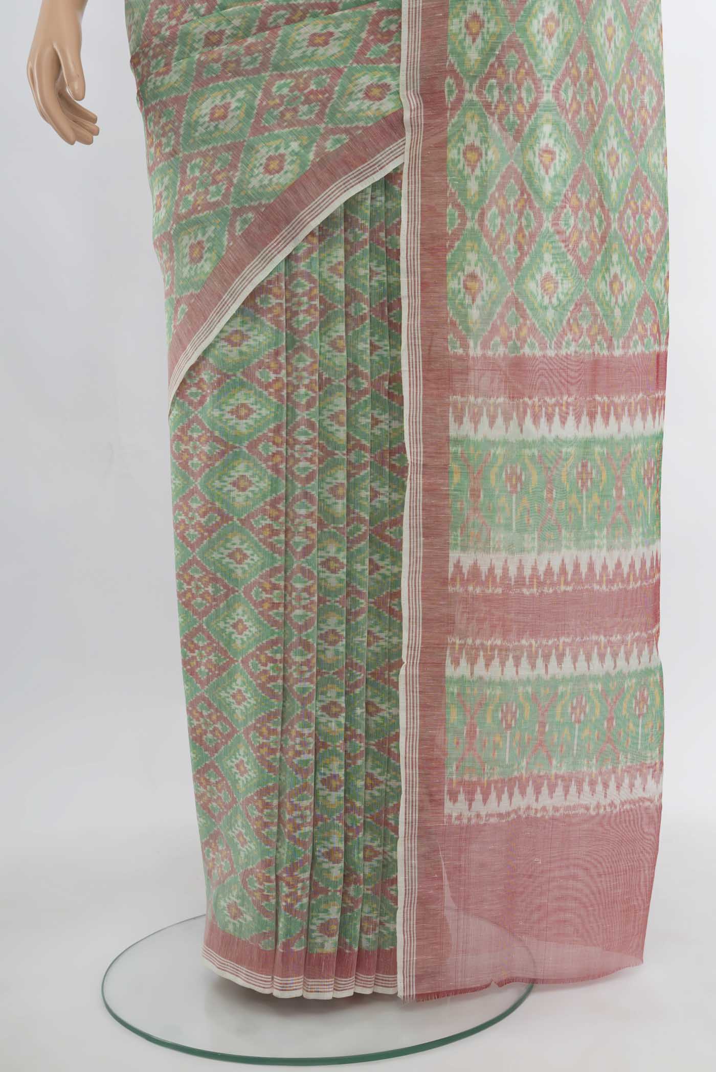 Light Green Linen Saree - Image 3