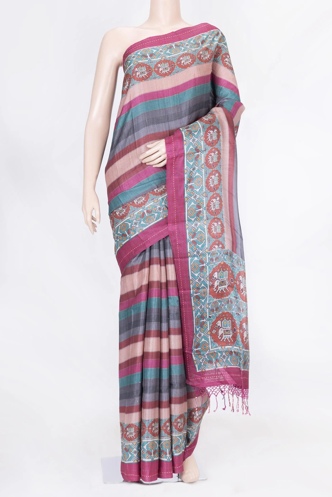 Multi Color Tussar Silk Saree