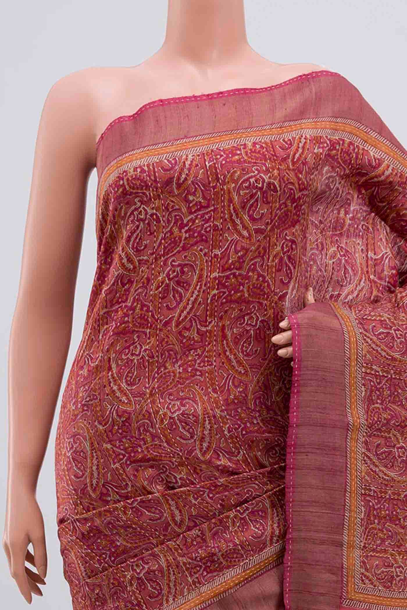 Mauve Tussar Silk Saree - Image 2