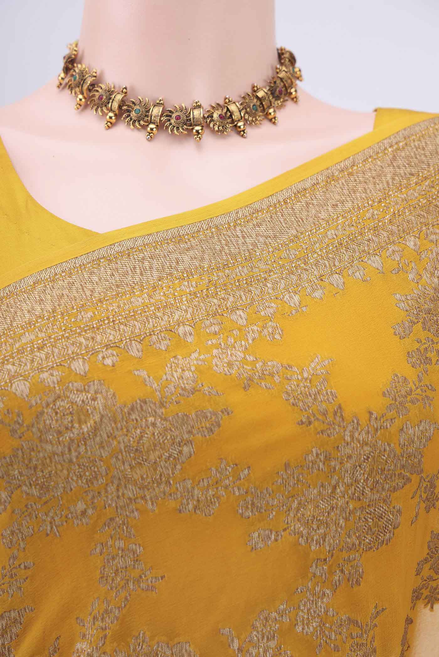 Mustard Banarasi Georgette Saree - Image 2
