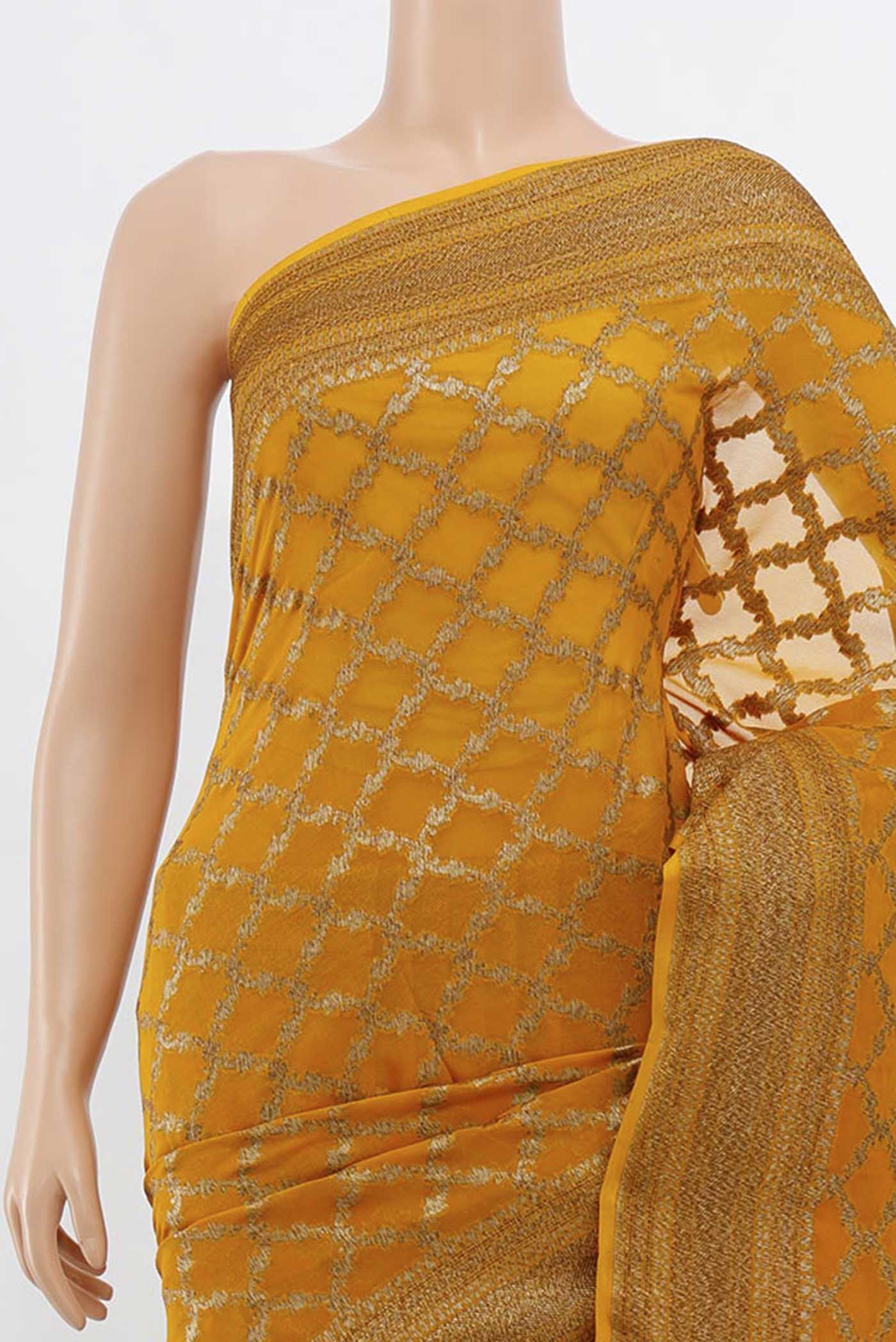 Yellow Banarasi Georgette Saree - Image 2