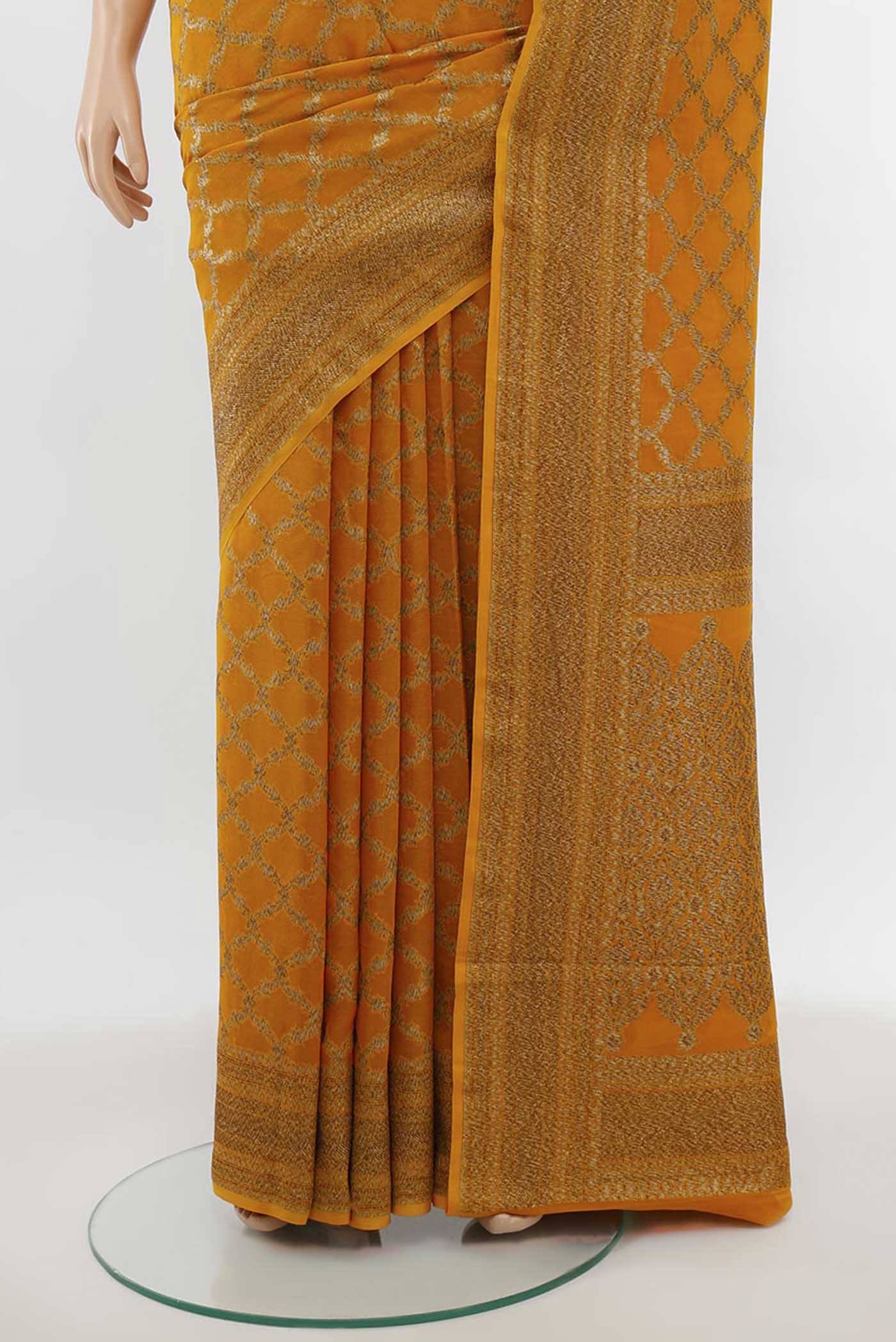 Yellow Banarasi Georgette Saree - Image 3