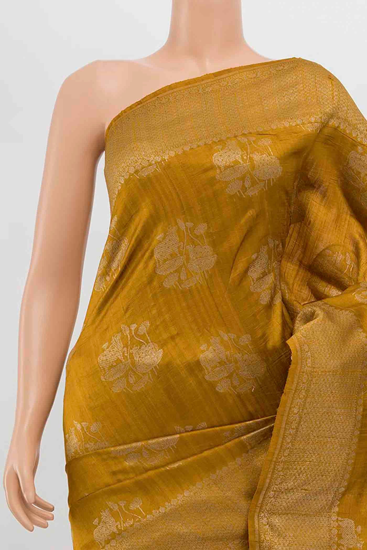 Mustard Banarasi Raw Silk Saree - Image 2