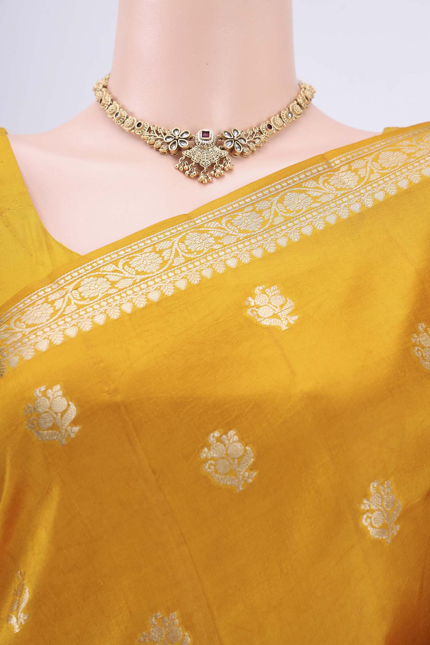 Yellow Banarasi Raw Silk Saree - Image 2