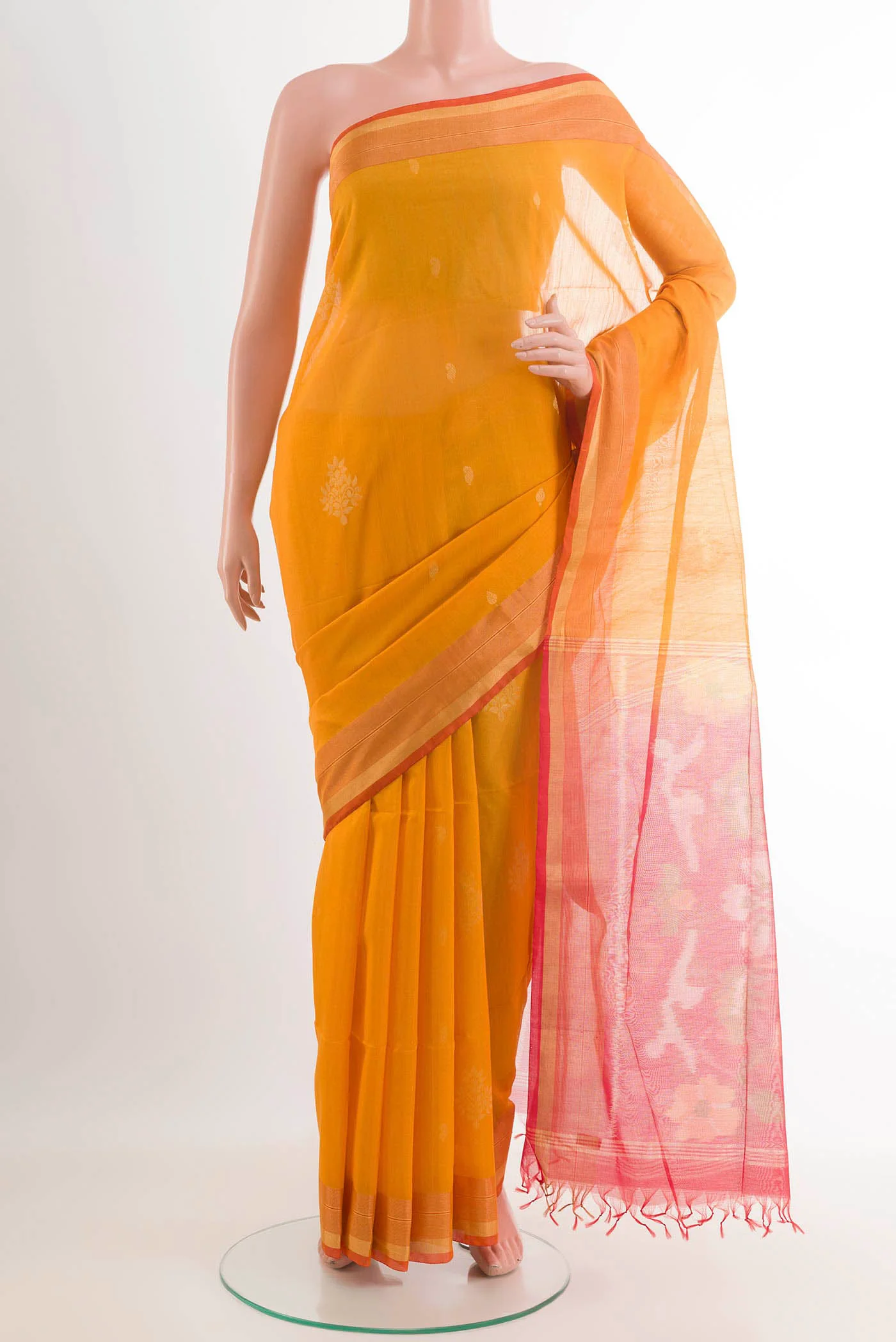 Yellow Blended Silk Cotton Saree