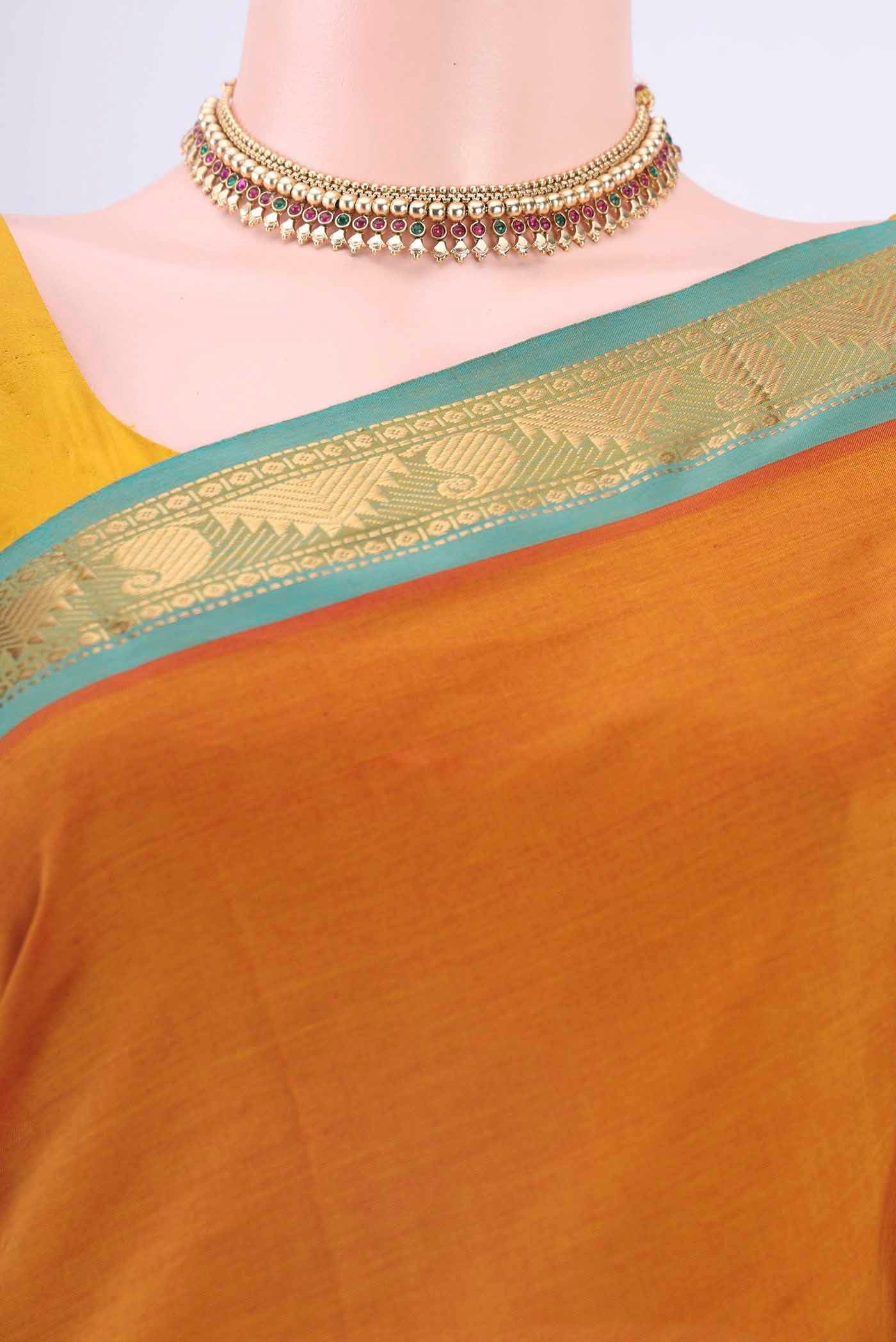 Mustard Blended Poly Cotton Saree - Image 2