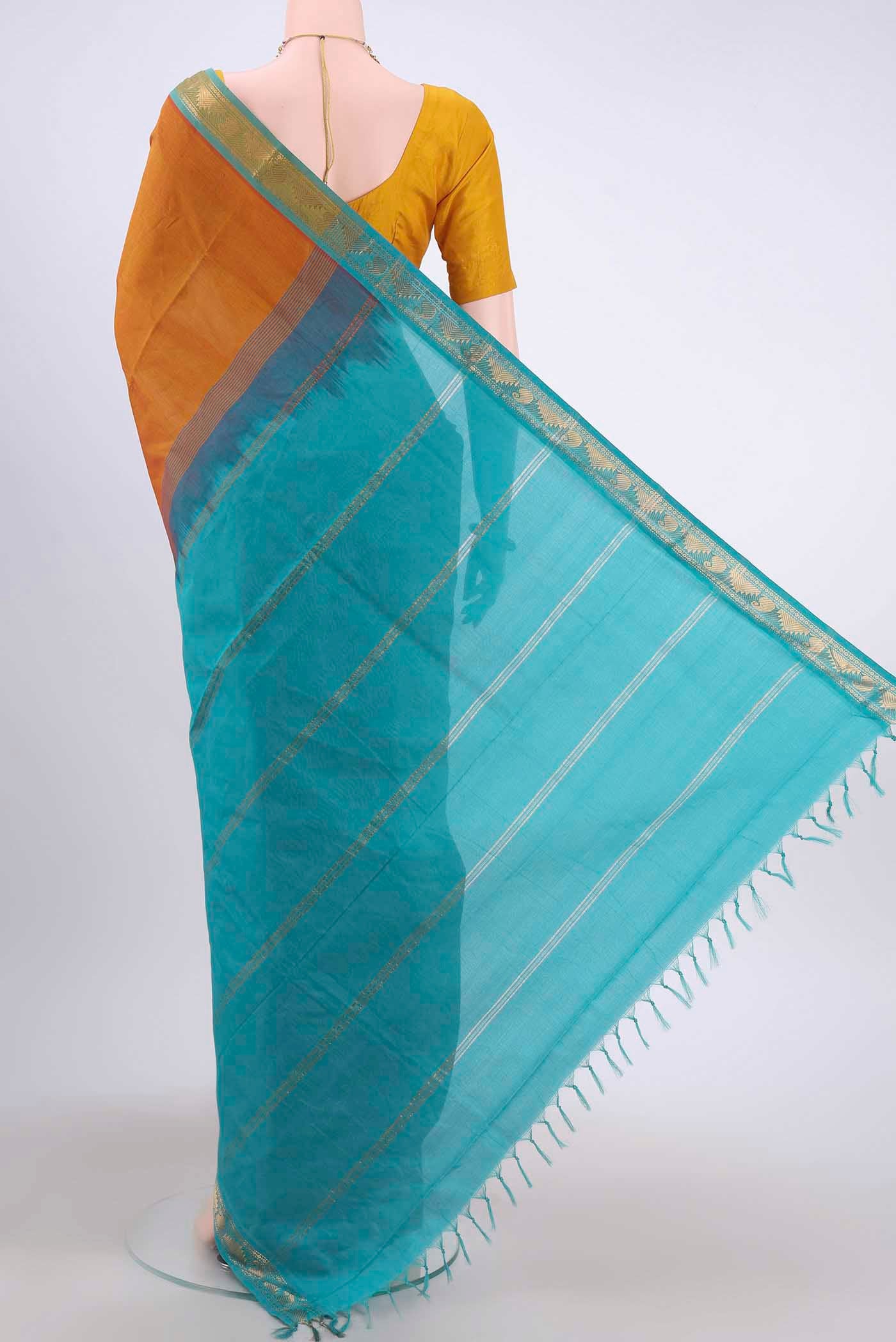 Mustard Blended Poly Cotton Saree - Image 3