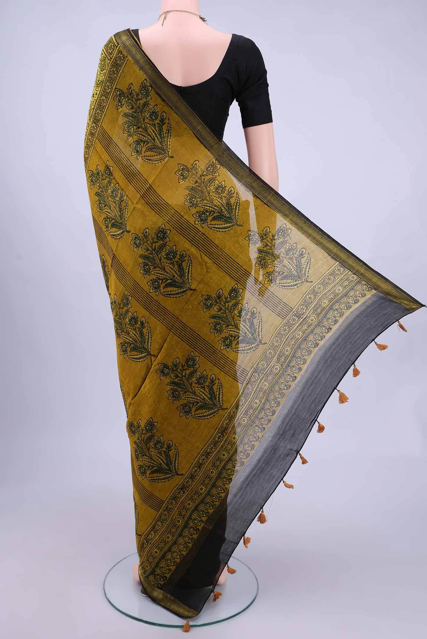 Mustard Chanderi Silk Cotton Saree - Image 2