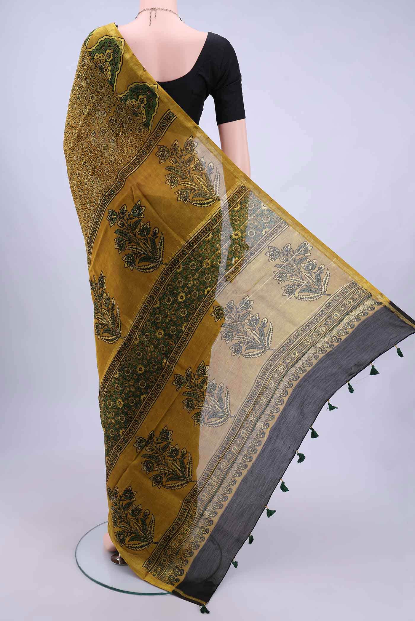 Mustard Chanderi Silk Cotton Saree - Image 2