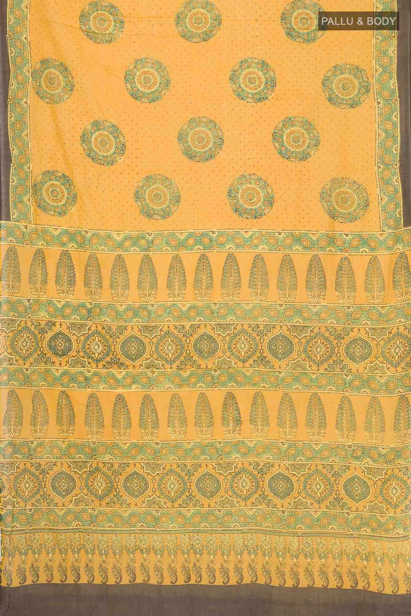 Mustard Chanderi Silk Cotton Saree - Image 2