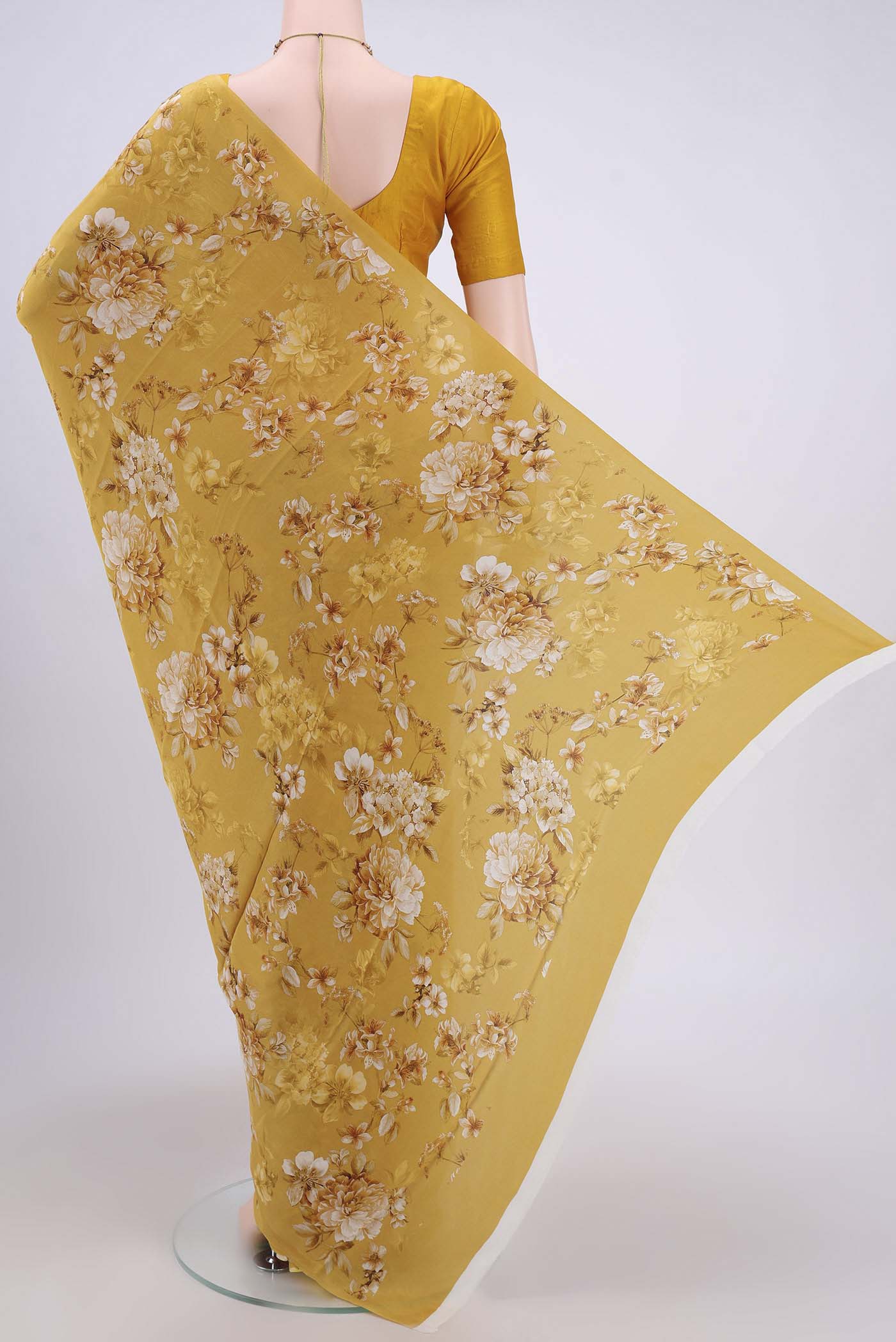 Mustard Crepe Saree - Image 3