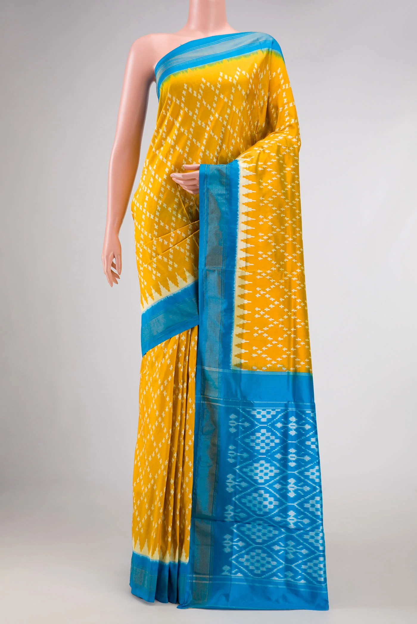 Mustard Dual Tone Double Ikat Saree