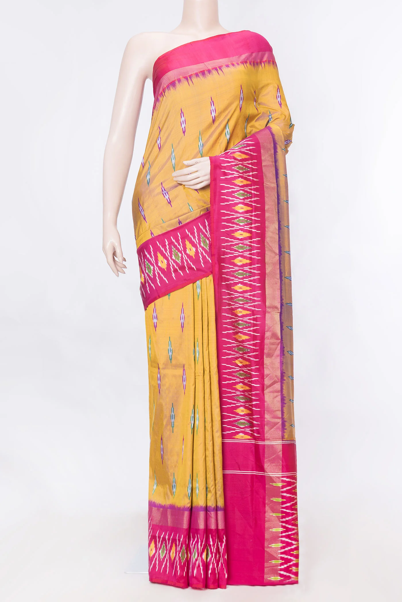 Mustard Dual Tone Pochampally Silk Saree