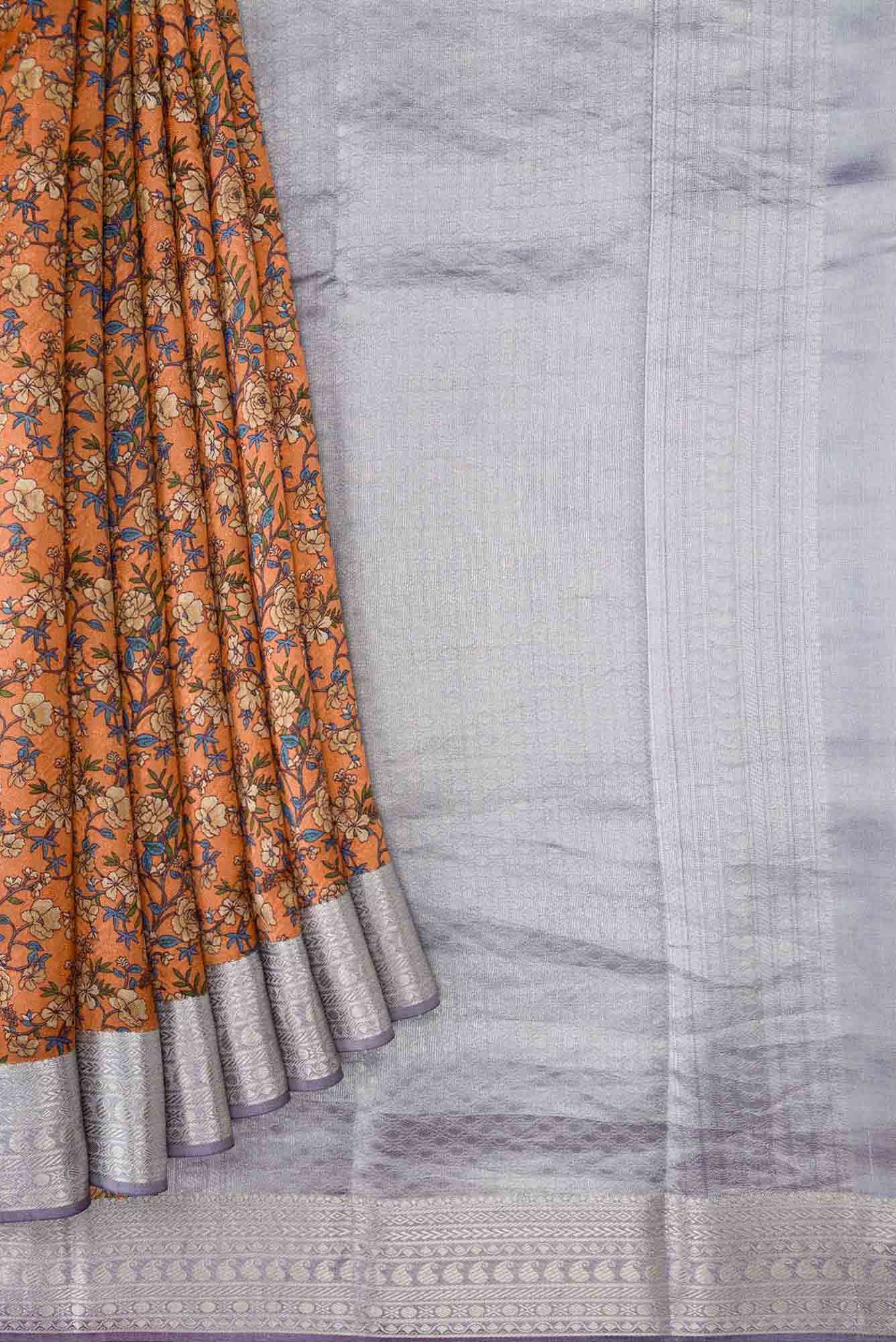 Mustard Dual Tone Printed Silk Saree - Image 2