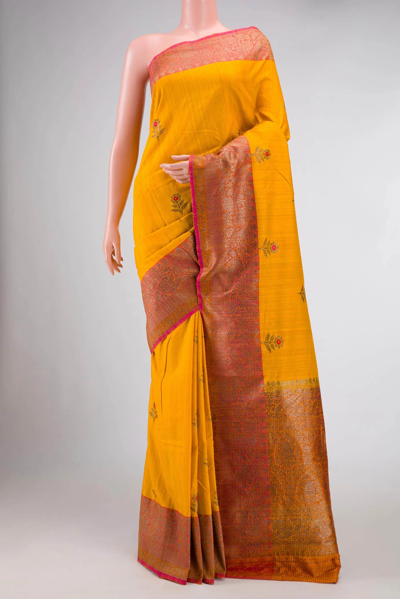 Yellow Banarasi Tussar Silk Saree