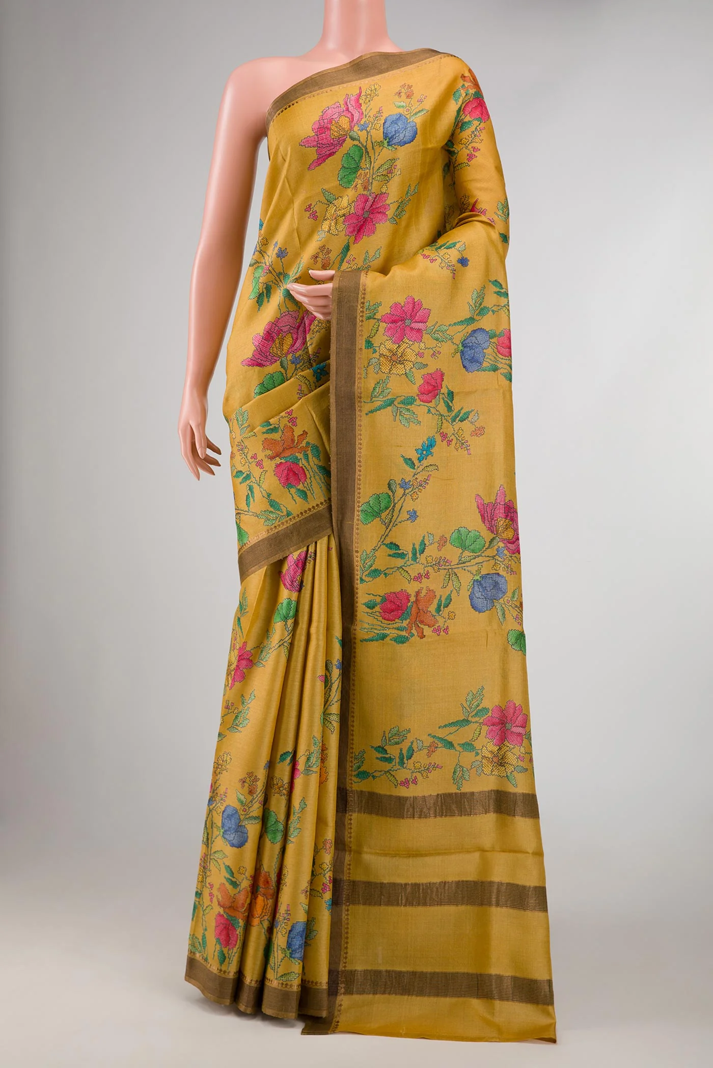 Mustard Dual Tone Tussar Silk Saree